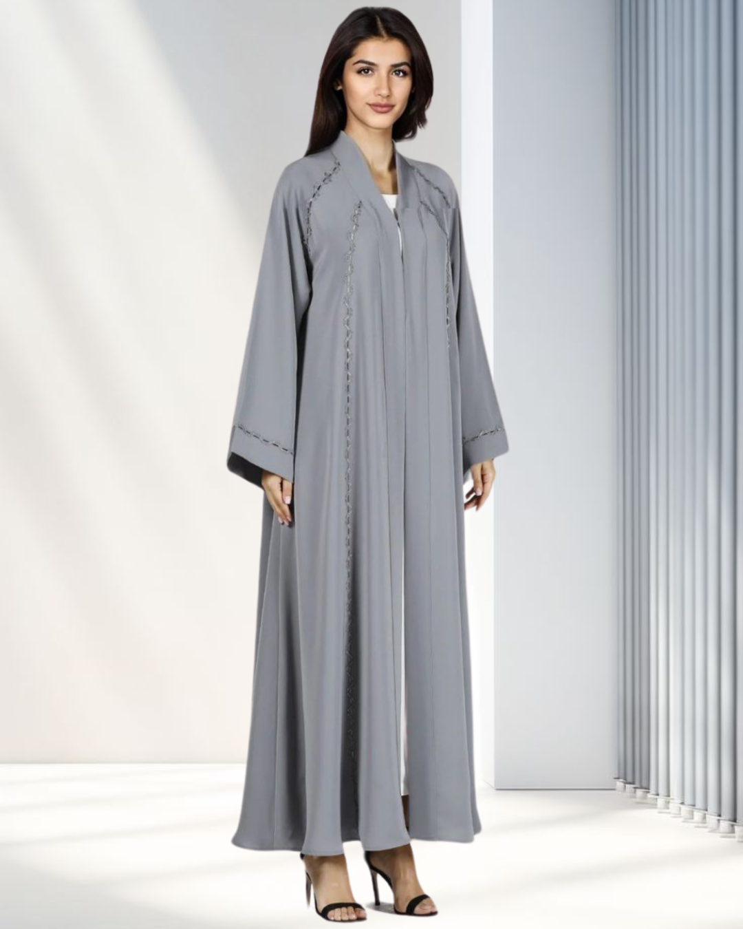 Grey Embroidered Abaya