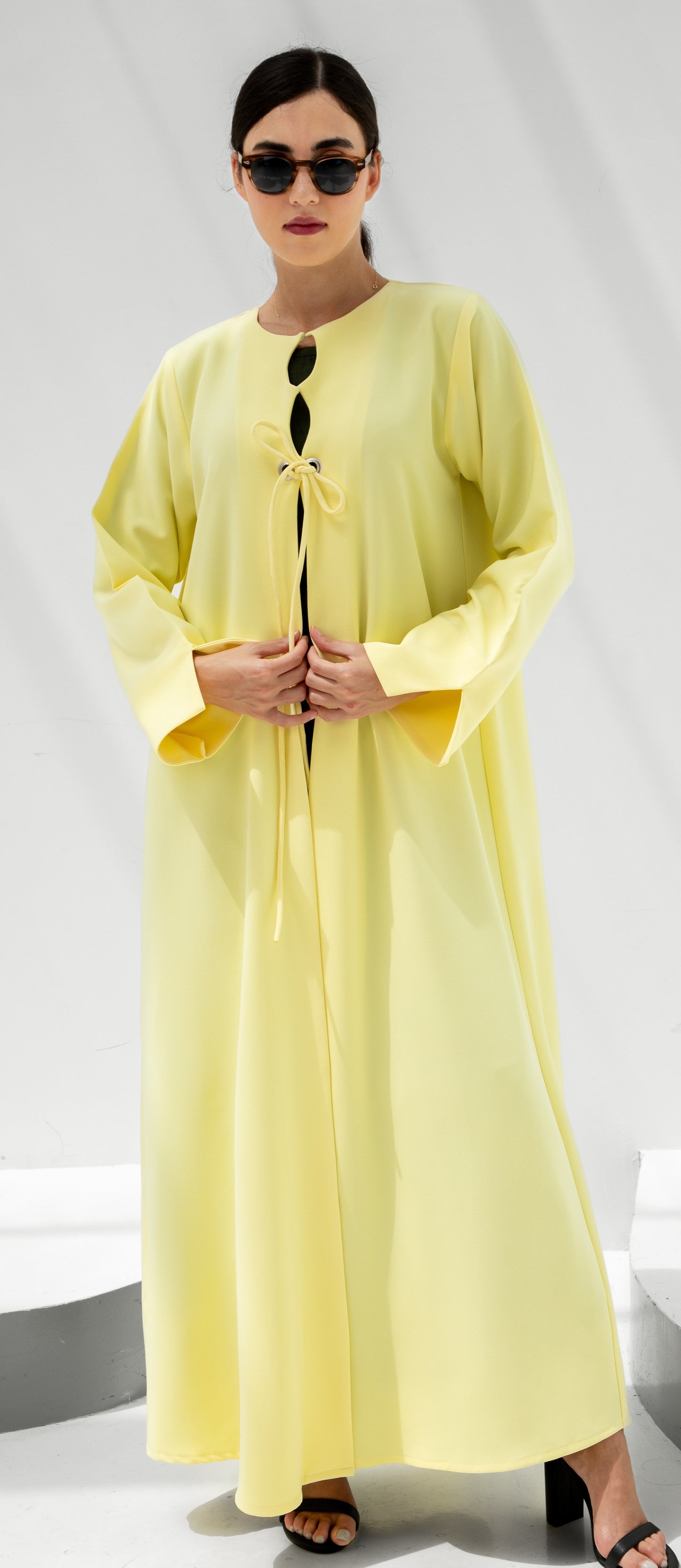 Lemon Glow Front-Tie Abaya