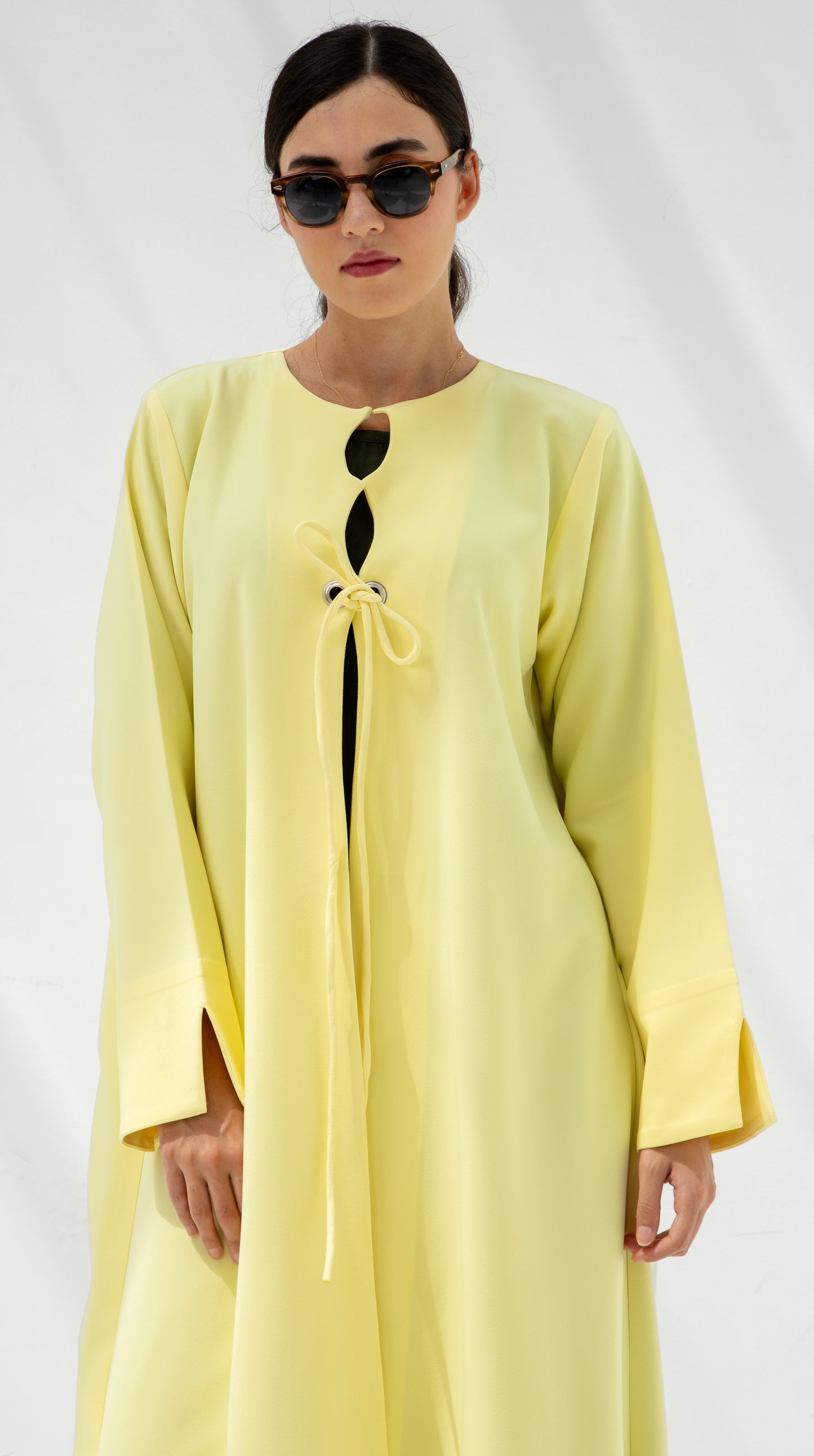 Lemon Glow Front-Tie Abaya