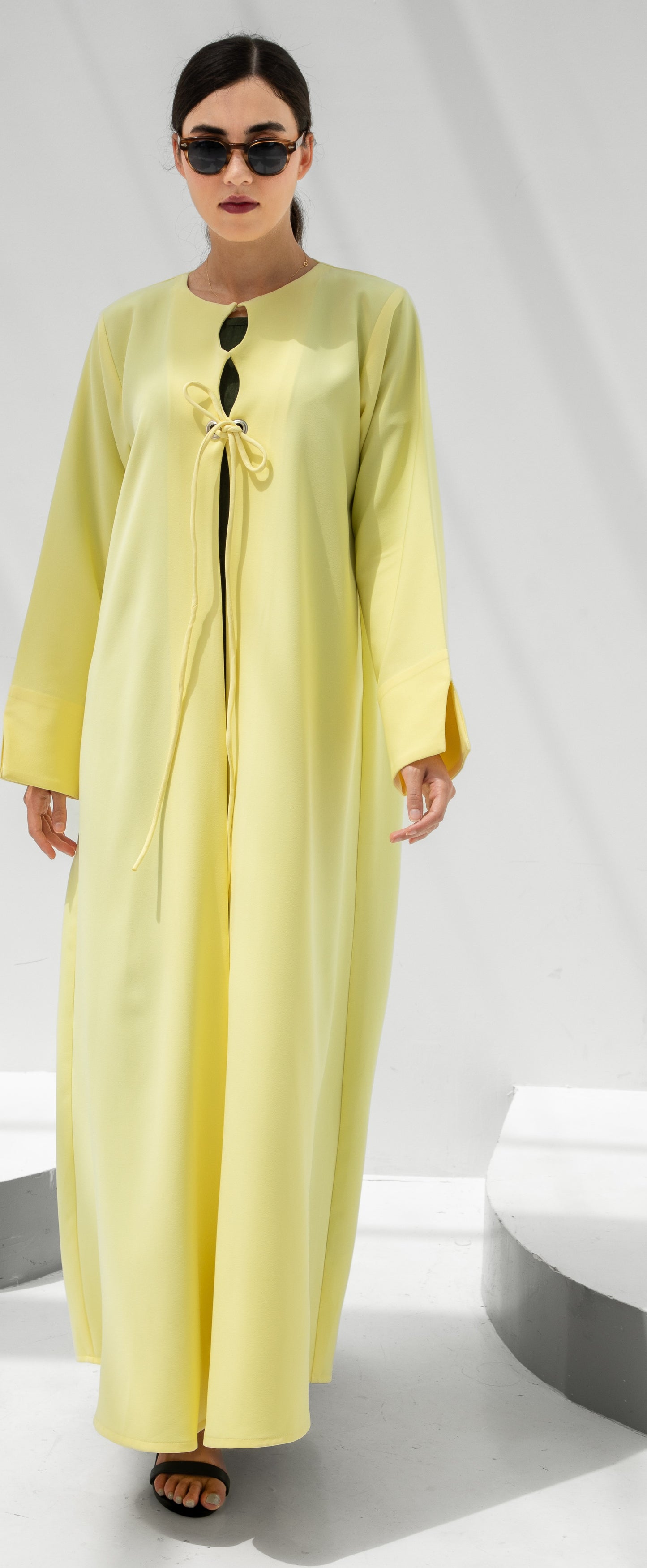 Lemon Glow Front-Tie Abaya