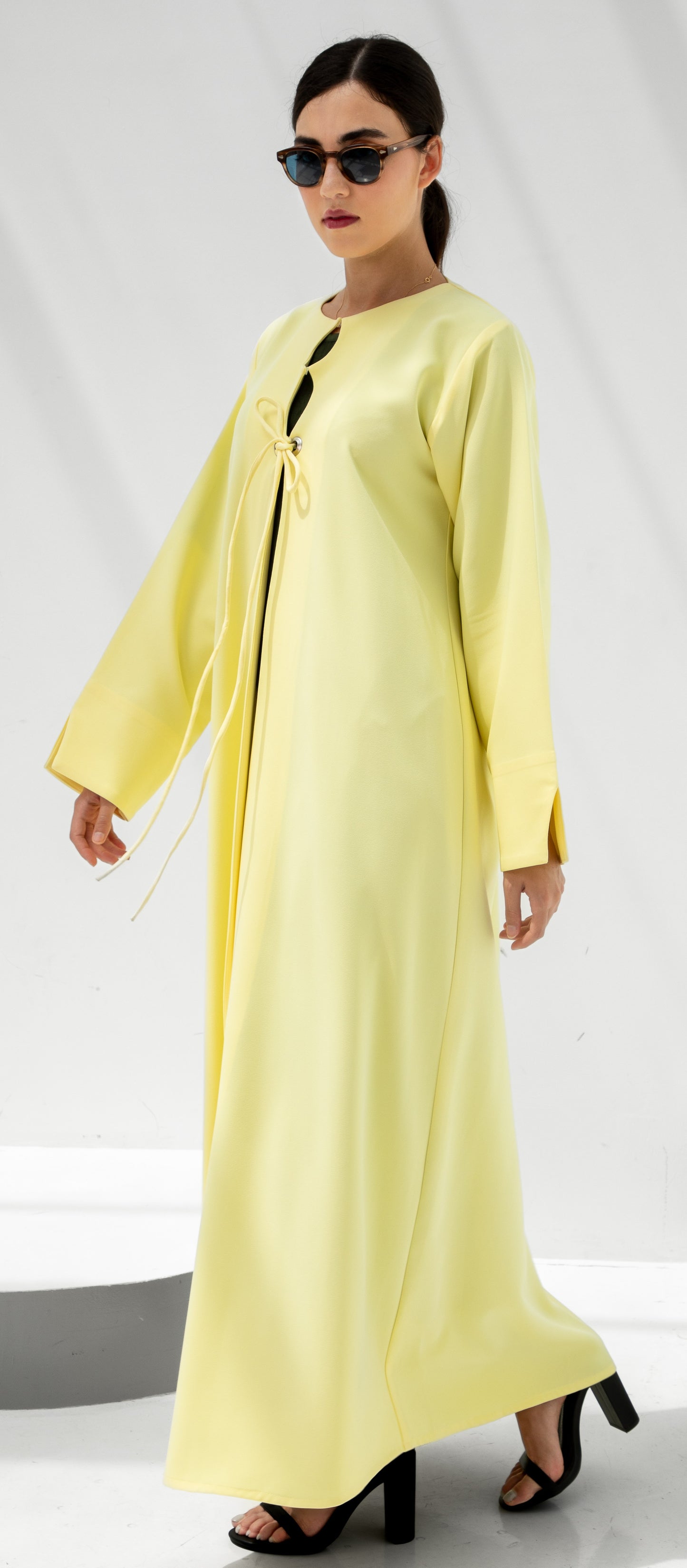 Lemon Glow Front-Tie Abaya