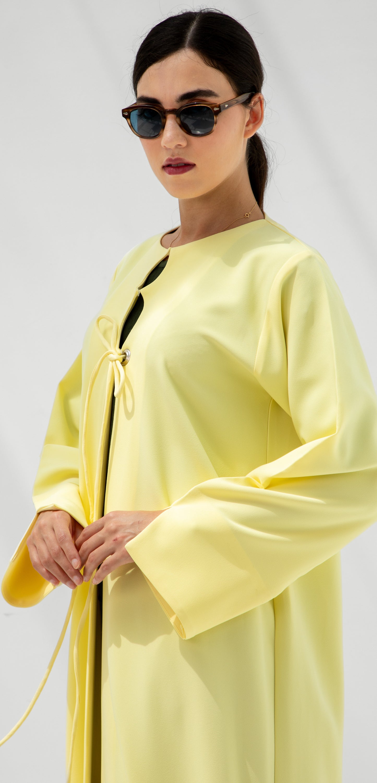 Lemon Glow Front-Tie Abaya