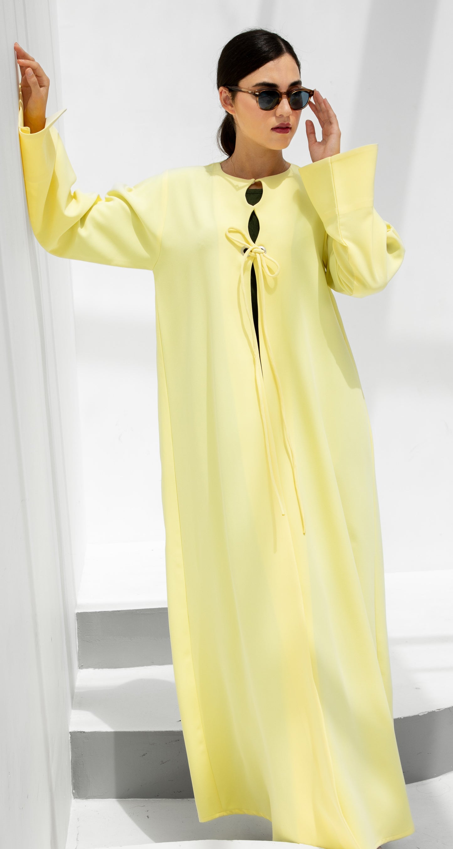 Lemon Glow Front-Tie Abaya