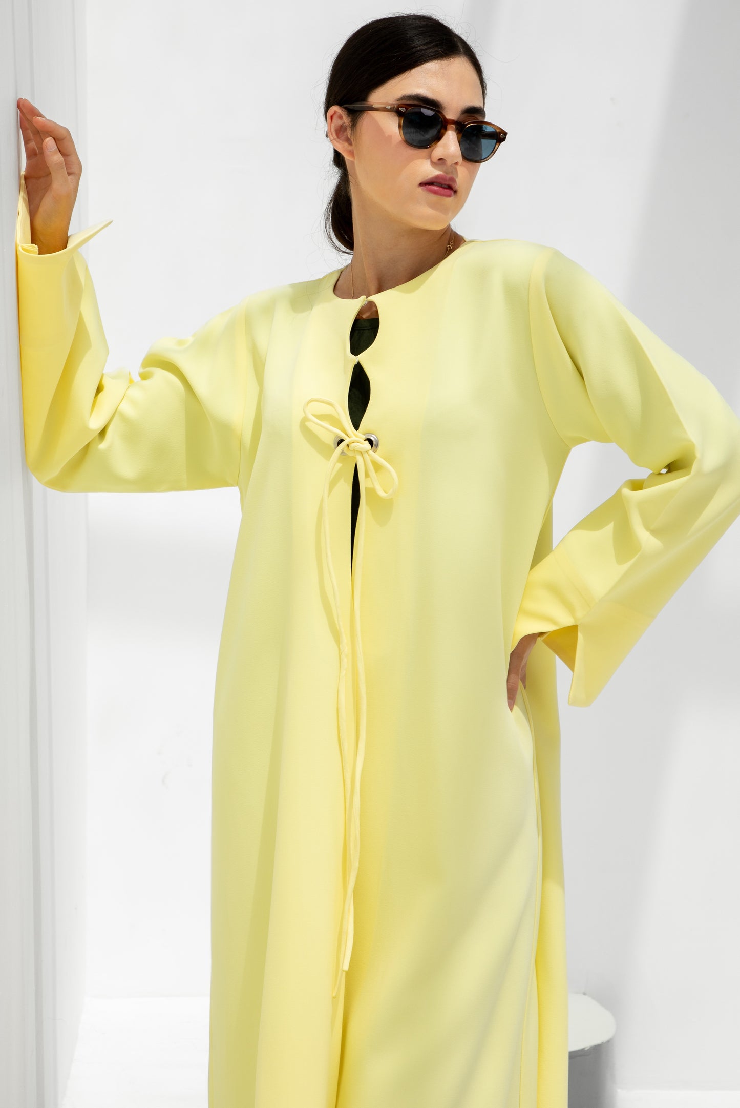 Lemon Glow Front-Tie Abaya