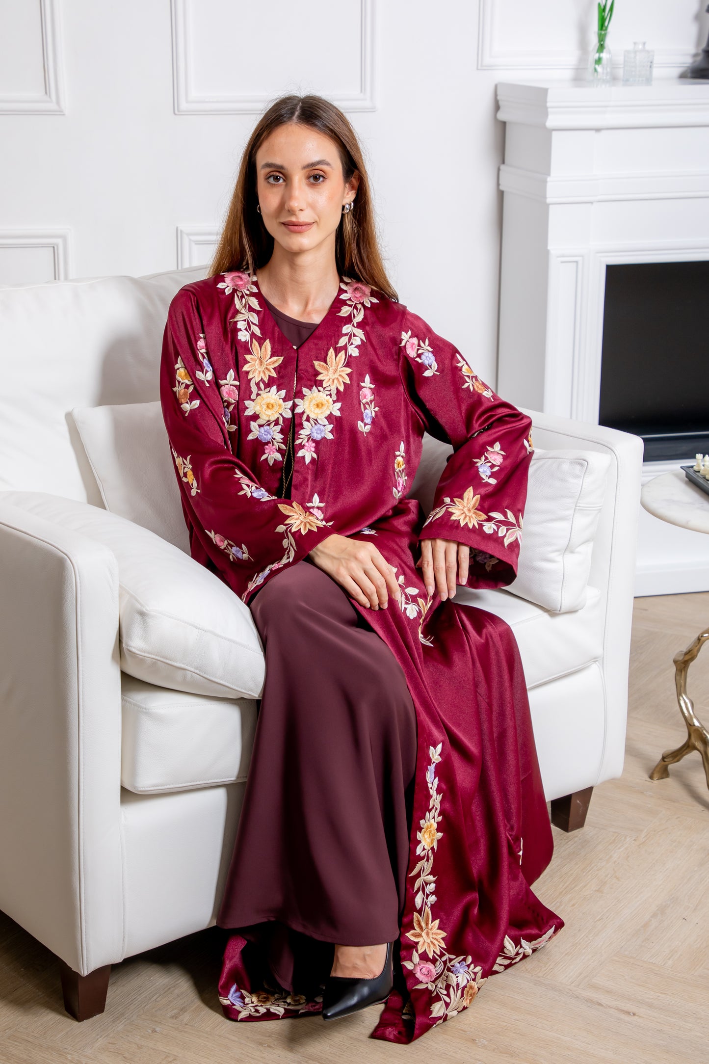 Burgundy Bloom Abaya