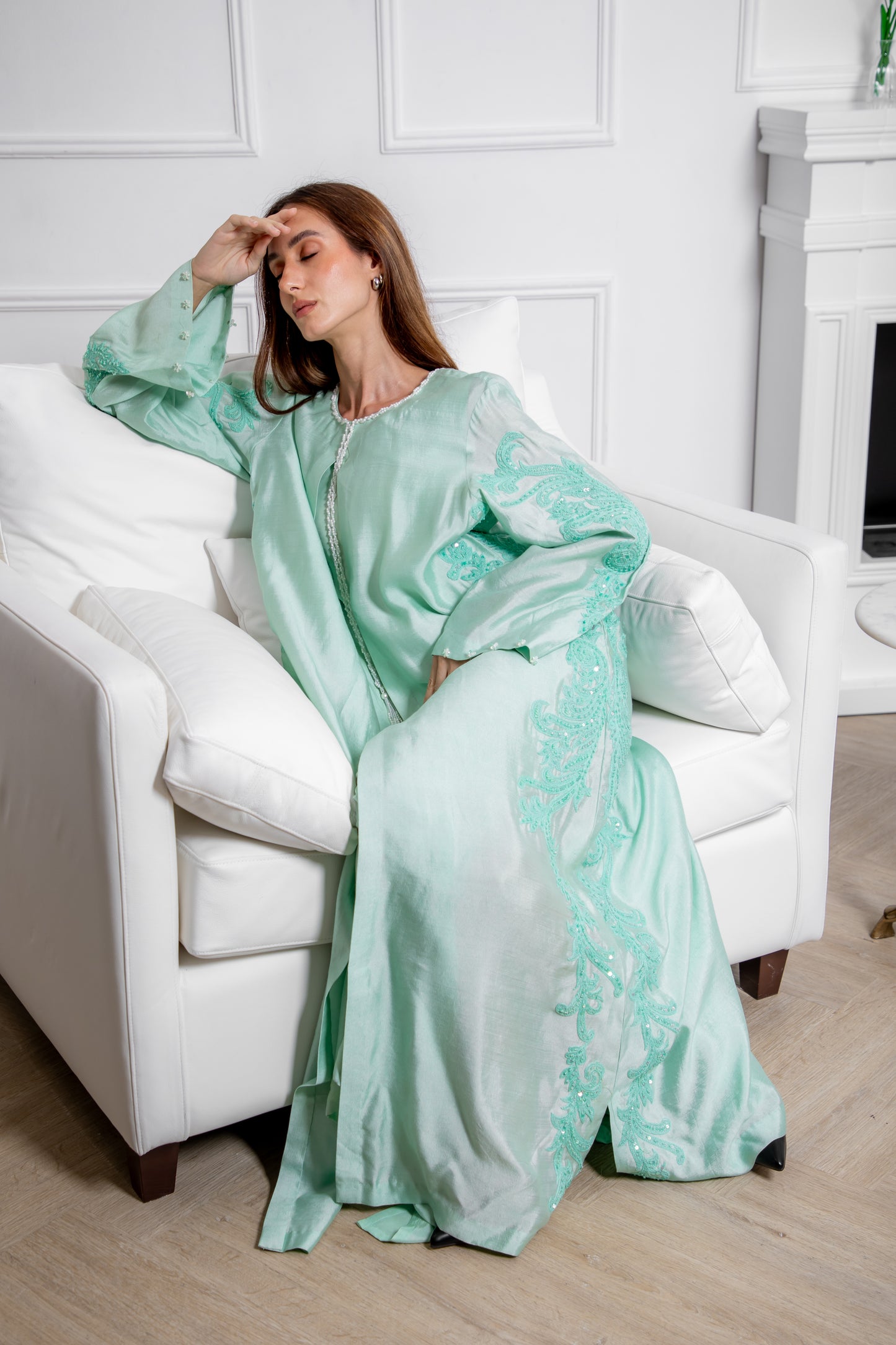 Aqua Embroidered Abaya