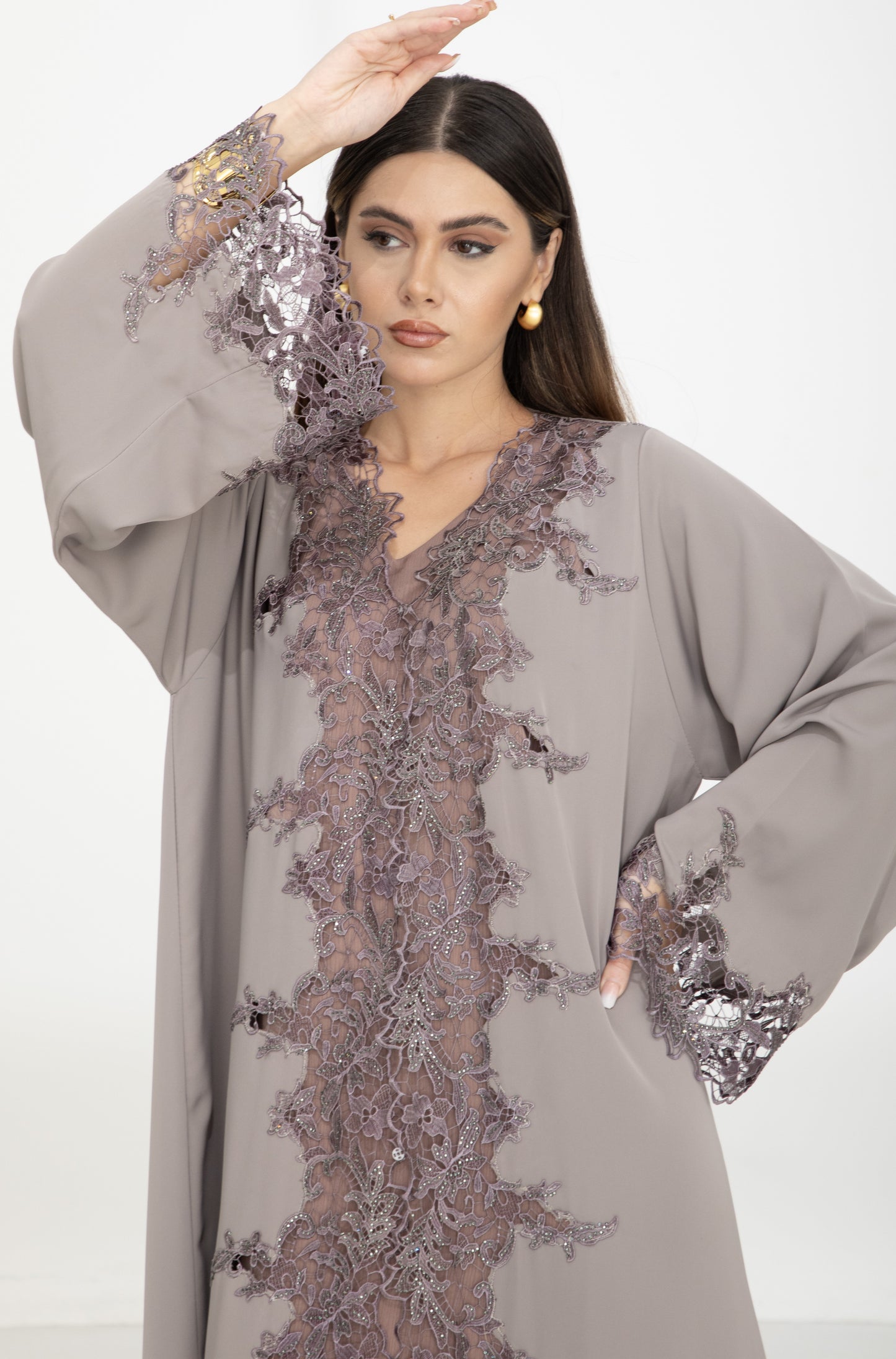 Taupe Dantel Abaya