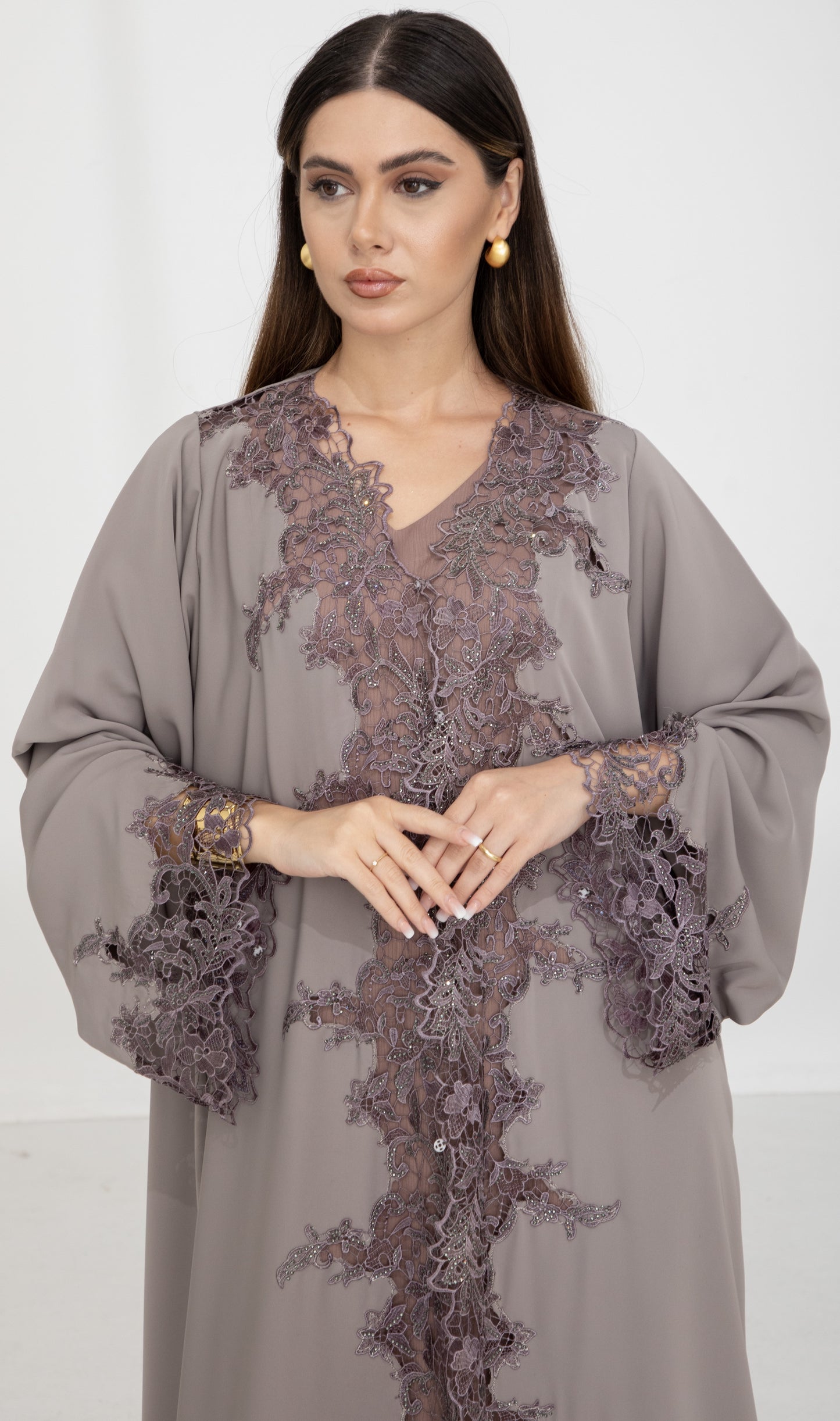 Taupe Dantel Abaya