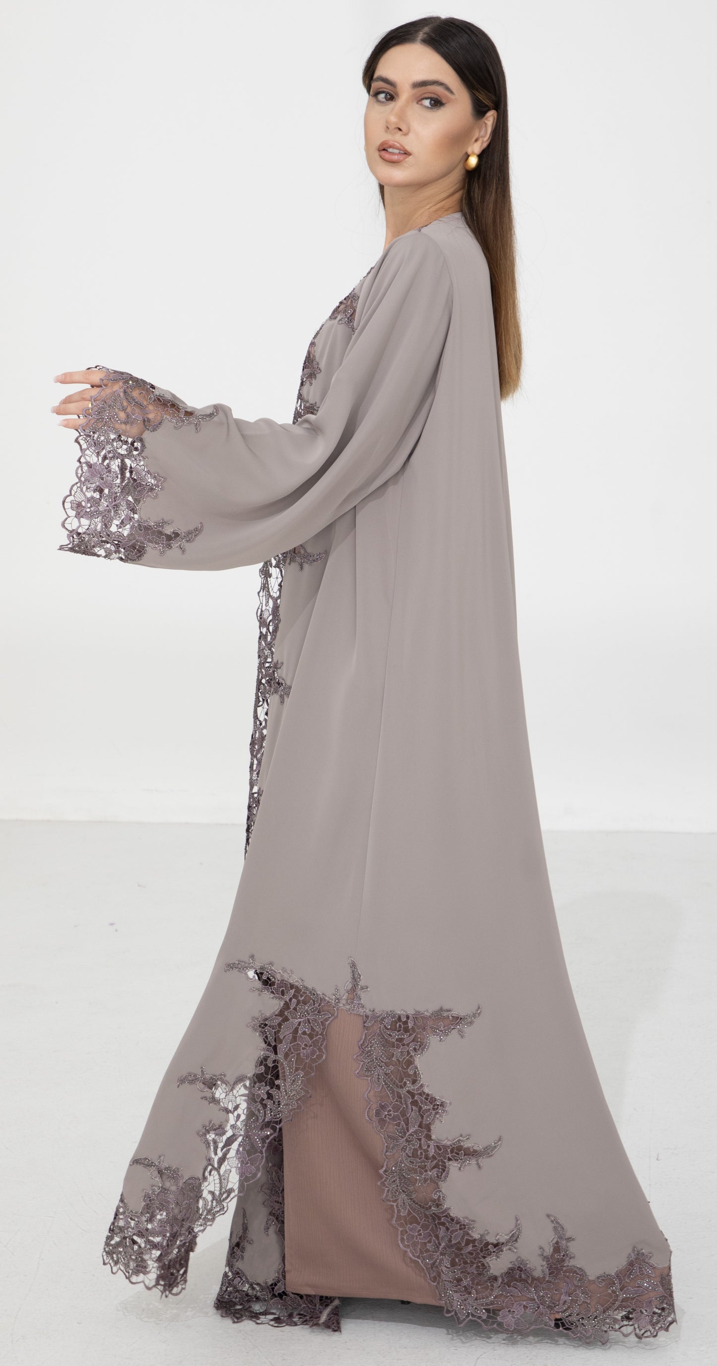Taupe Dantel Abaya