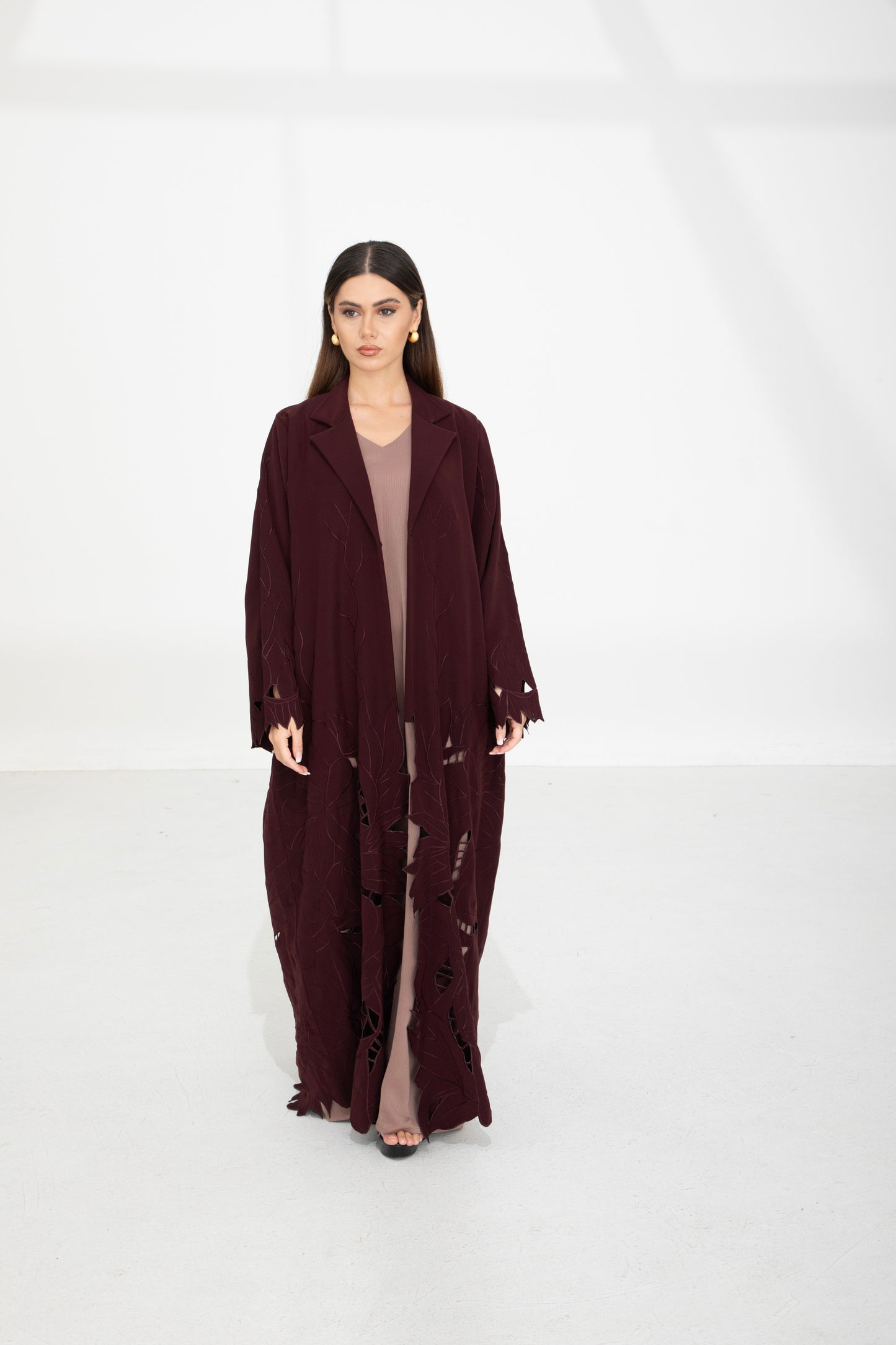 Crimson Leaf Cut-Out Abaya