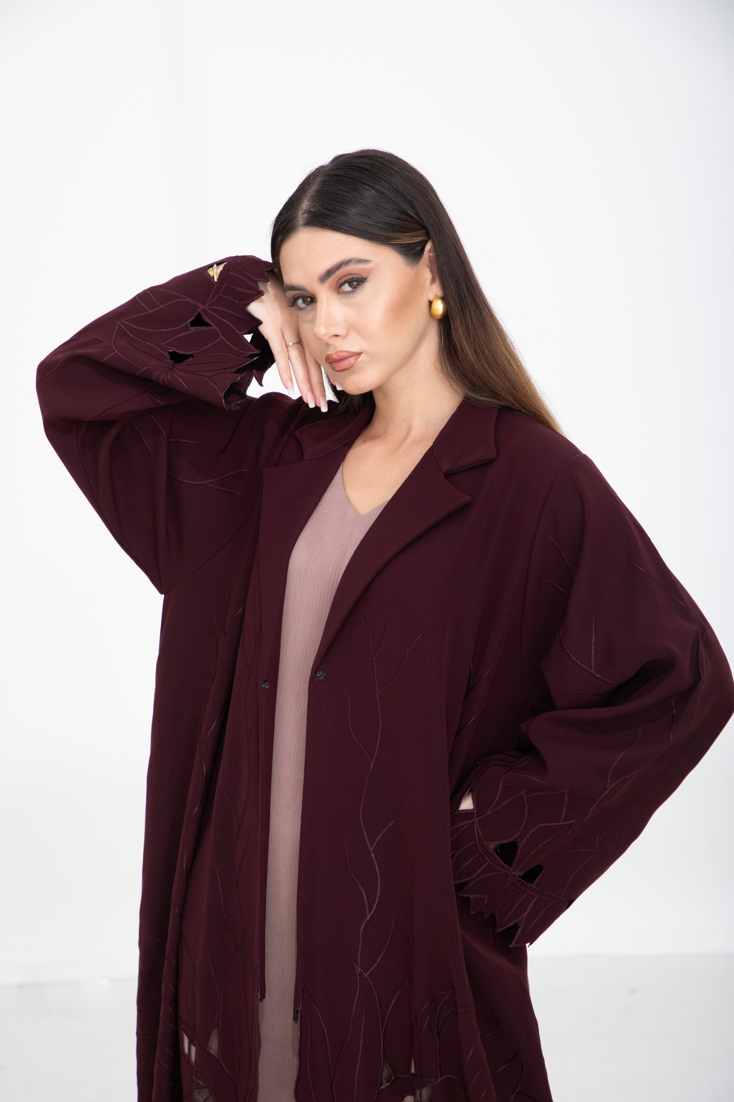 Crimson Leaf Cut-Out Abaya