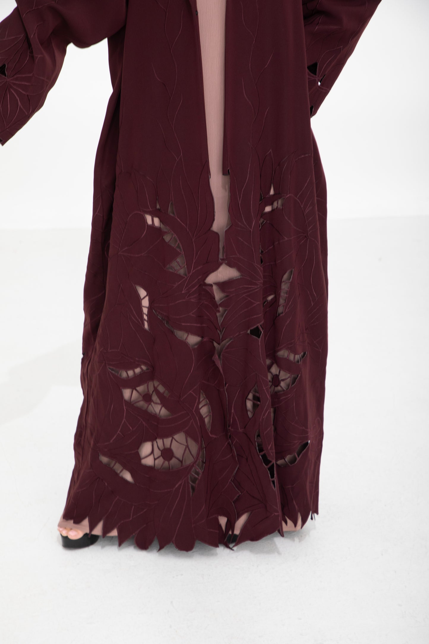 Crimson Leaf Cut-Out Abaya
