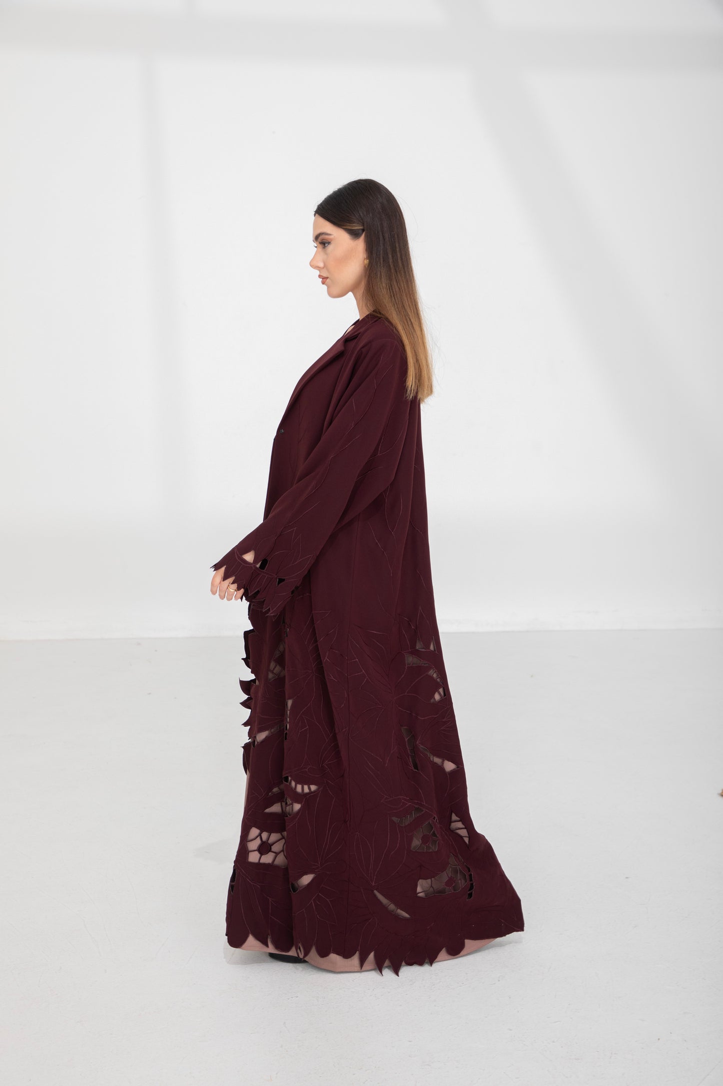 Crimson Leaf Cut-Out Abaya