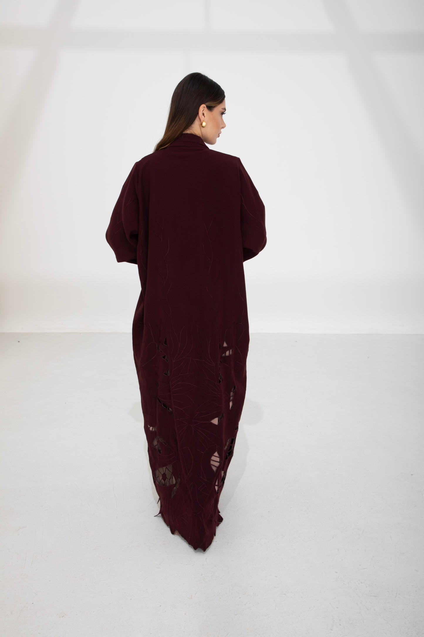 Crimson Leaf Cut-Out Abaya
