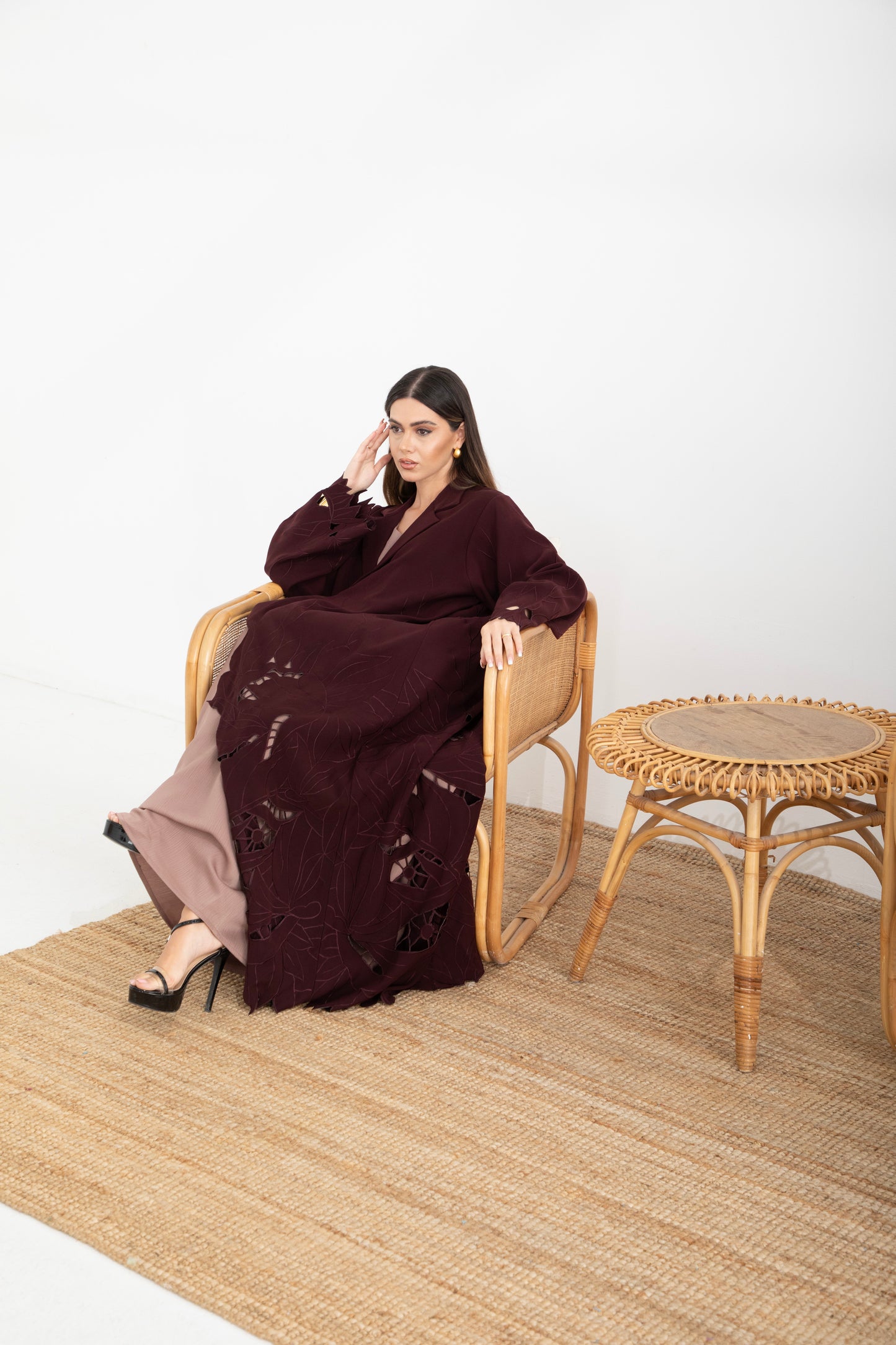 Crimson Leaf Cut-Out Abaya