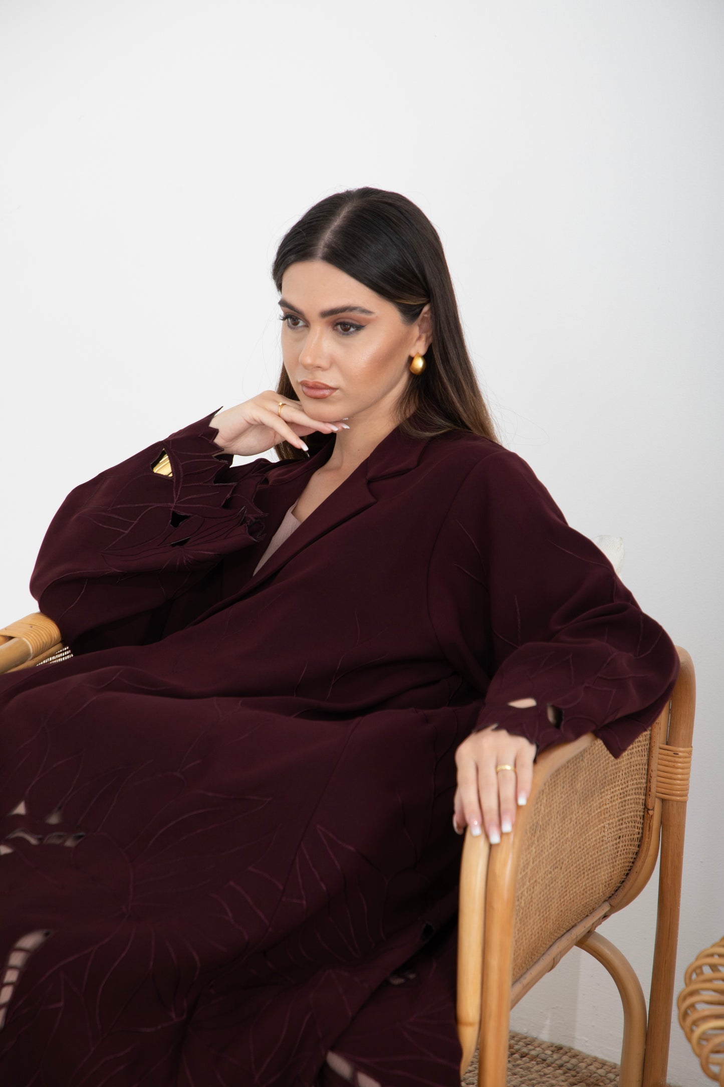 Crimson Leaf Cut-Out Abaya