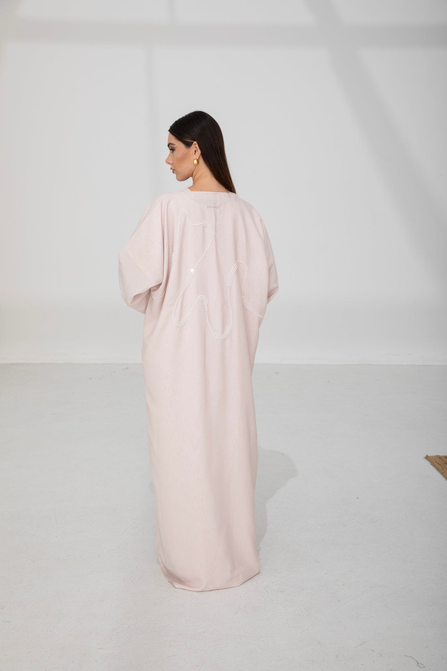 Blush Pink Pearl-Embroidered Bisht Abaya