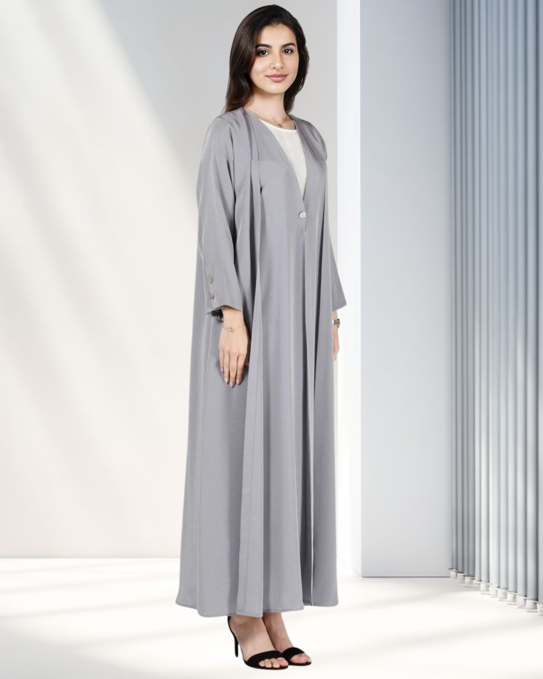 Light Grey Buttoned Abaya
