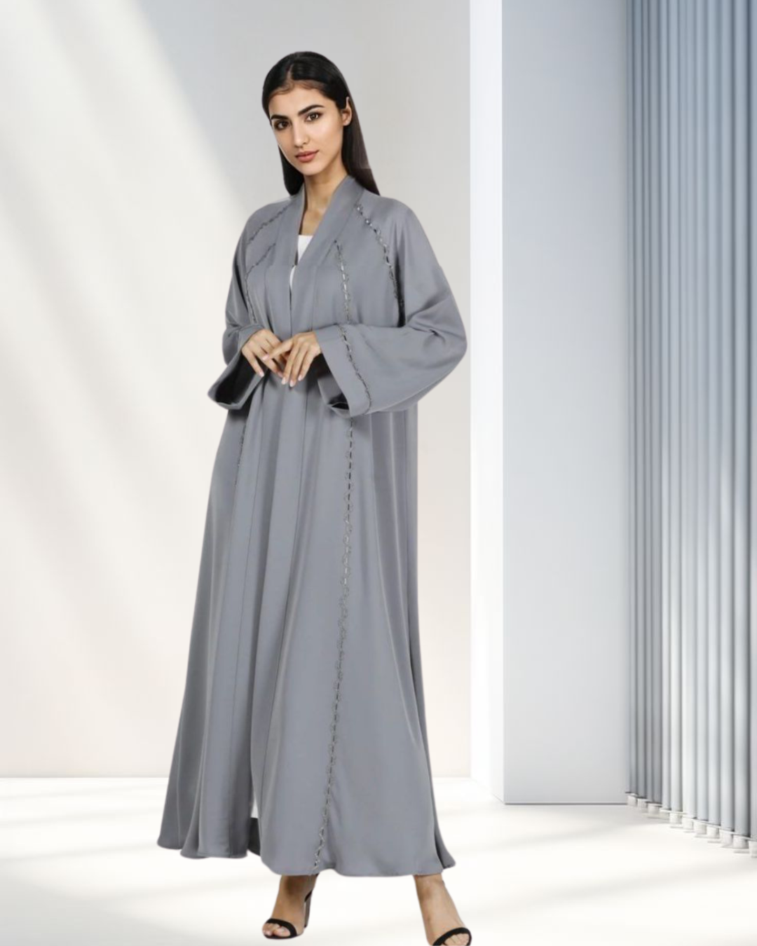 Grey Embroidered Abaya