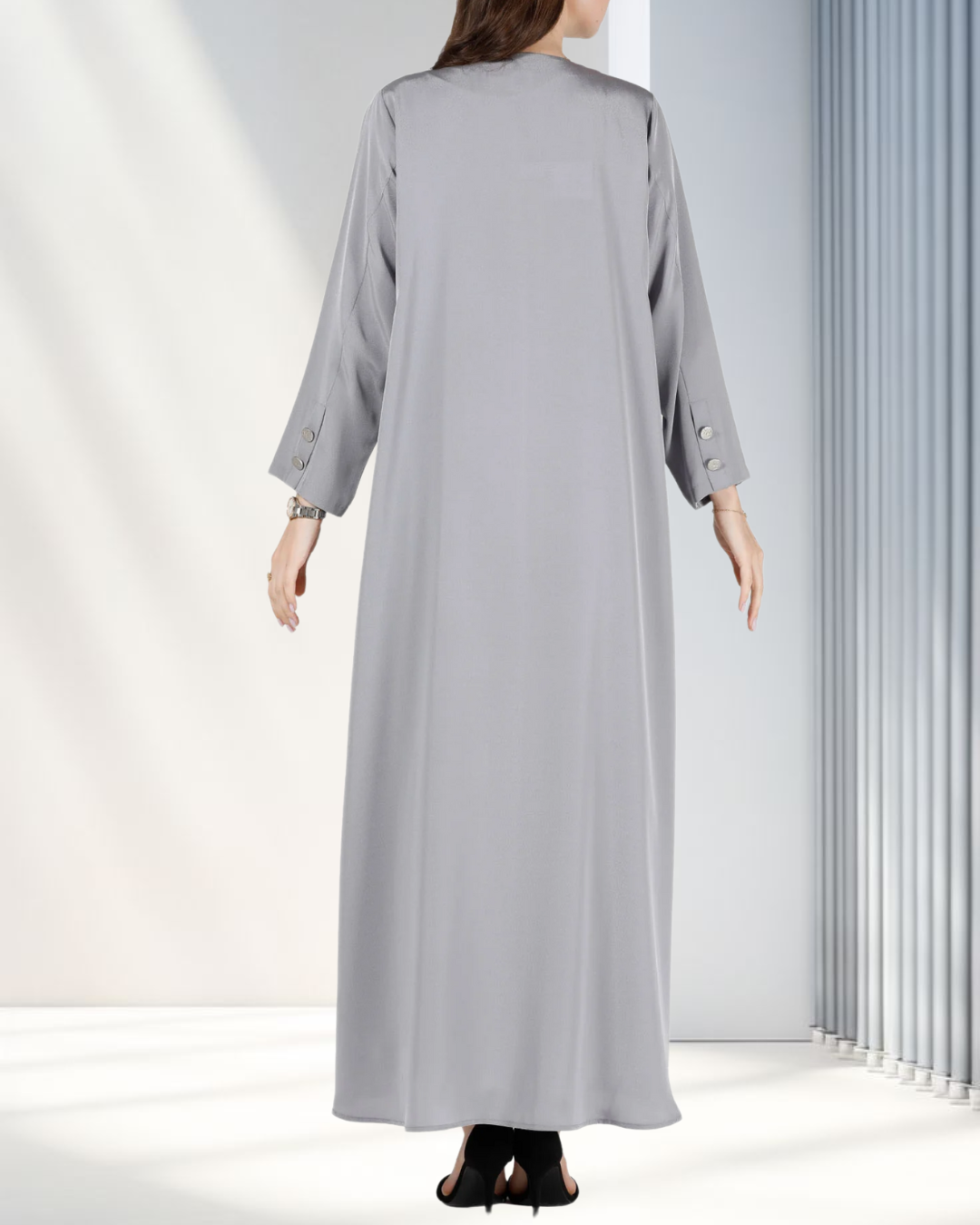 Light Grey Buttoned Abaya