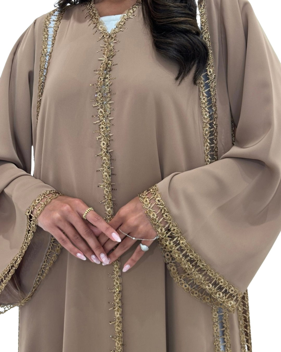 Beige Lace Dantel Abaya