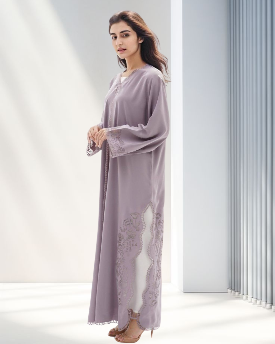 Lilac Laser Cut Abaya