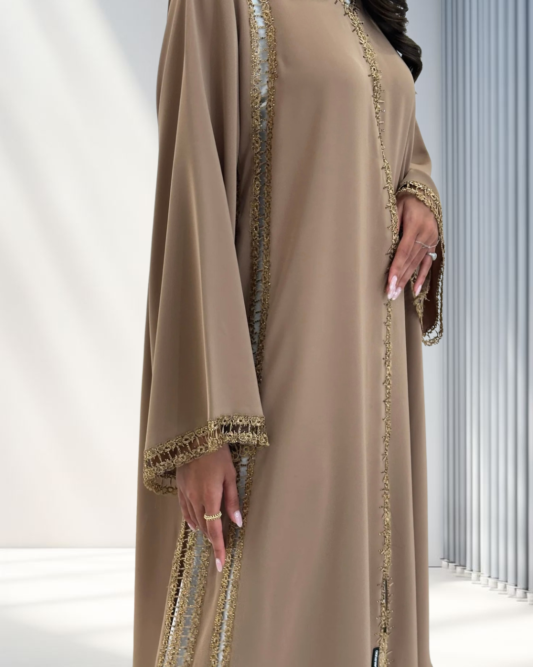 Beige Lace Dantel Abaya