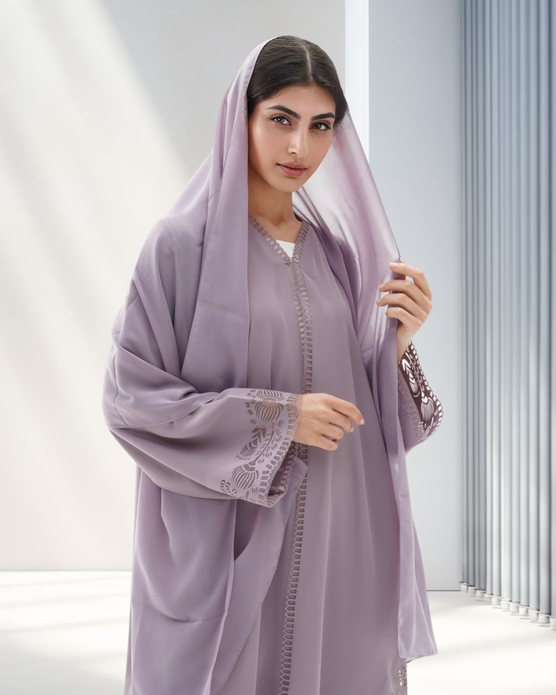 Lilac Laser Cut Abaya