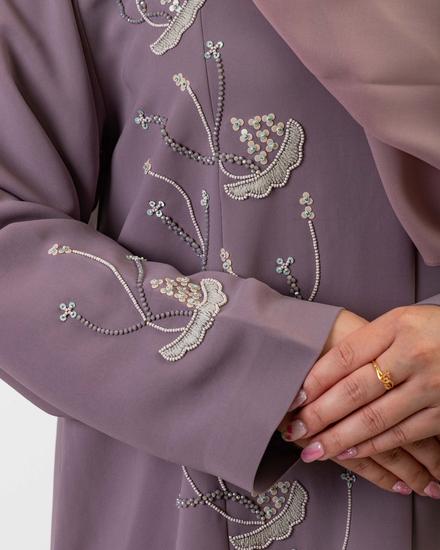 Mauve Bloom Embroidered Abaya