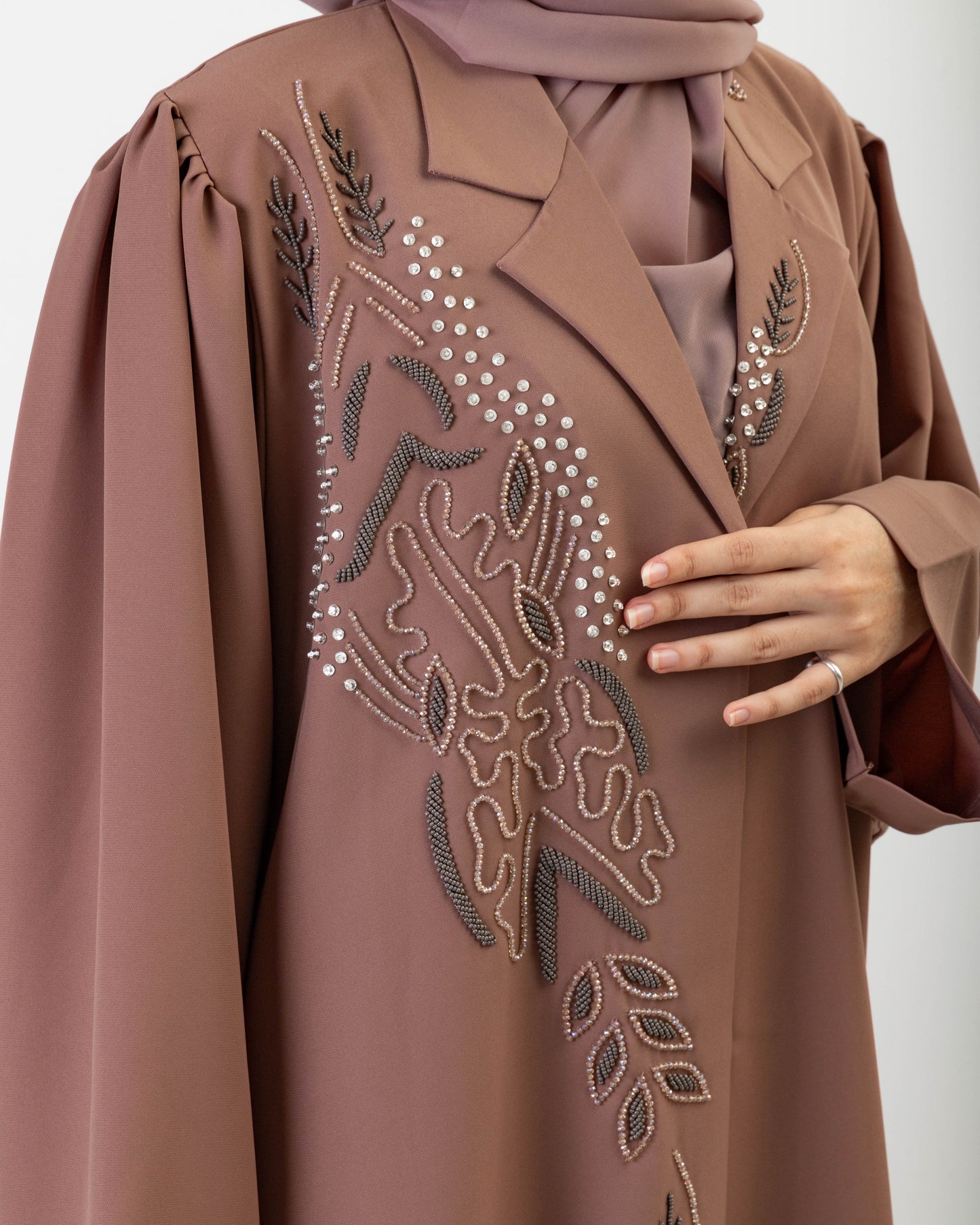 Embroidered Leaf Panel Abaya