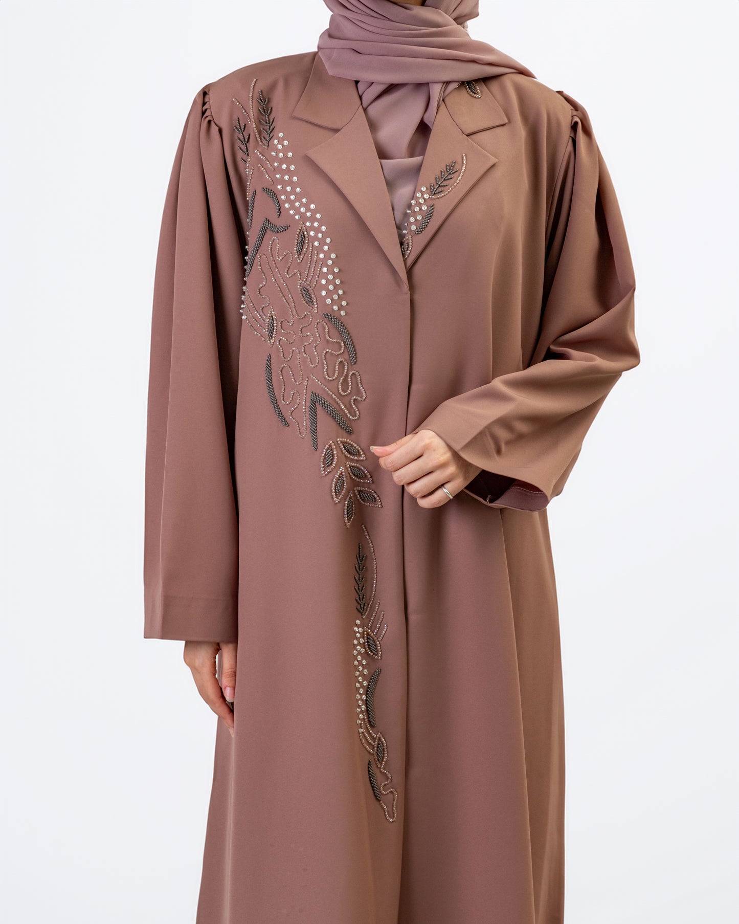 Embroidered Leaf Panel Abaya