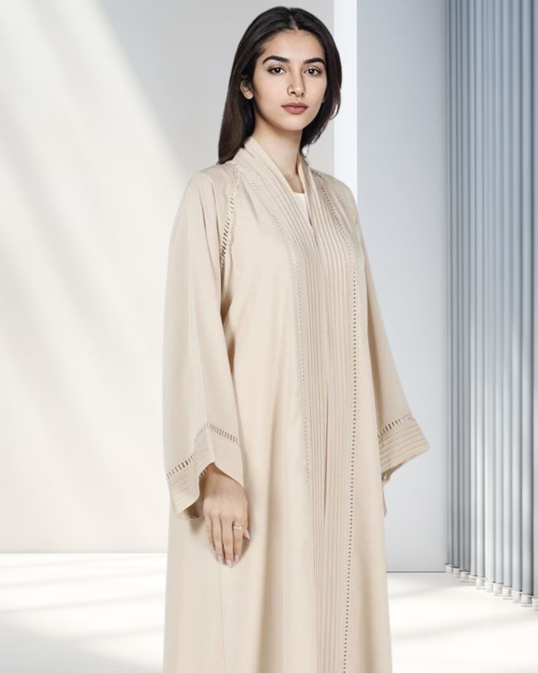 Cream Pleated Abaya