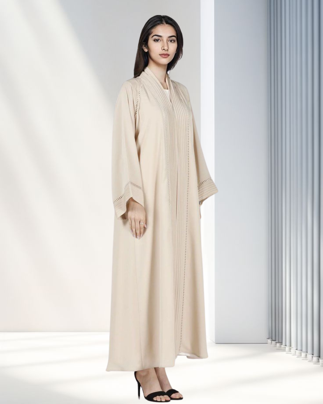 Cream Pleated Abaya