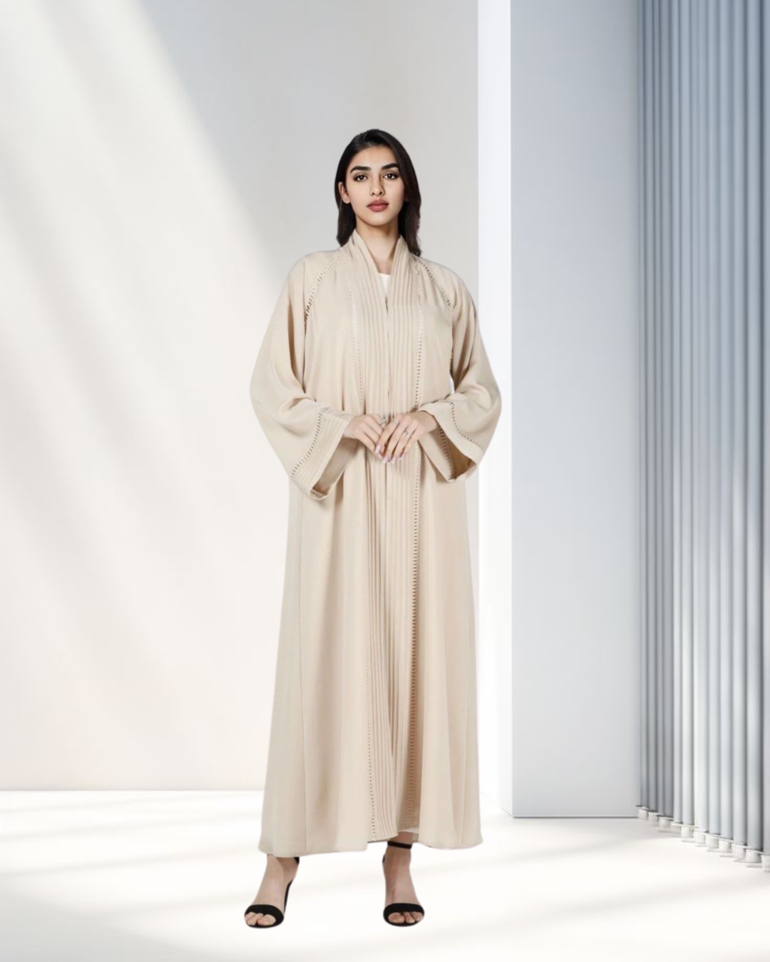 Cream Pleated Abaya