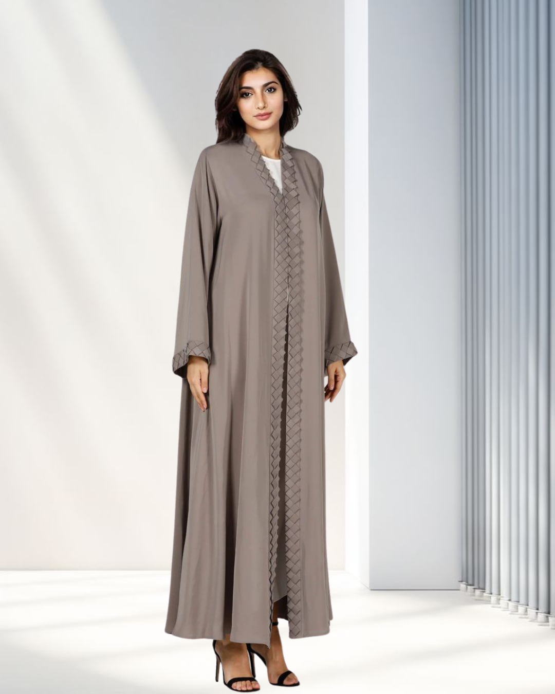 Mocha Weave-Trim Open Abaya