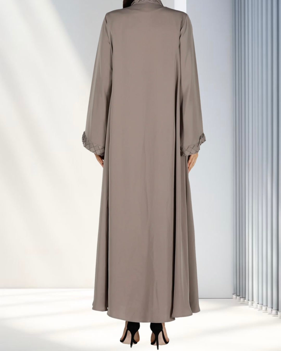 Mocha Weave-Trim Open Abaya