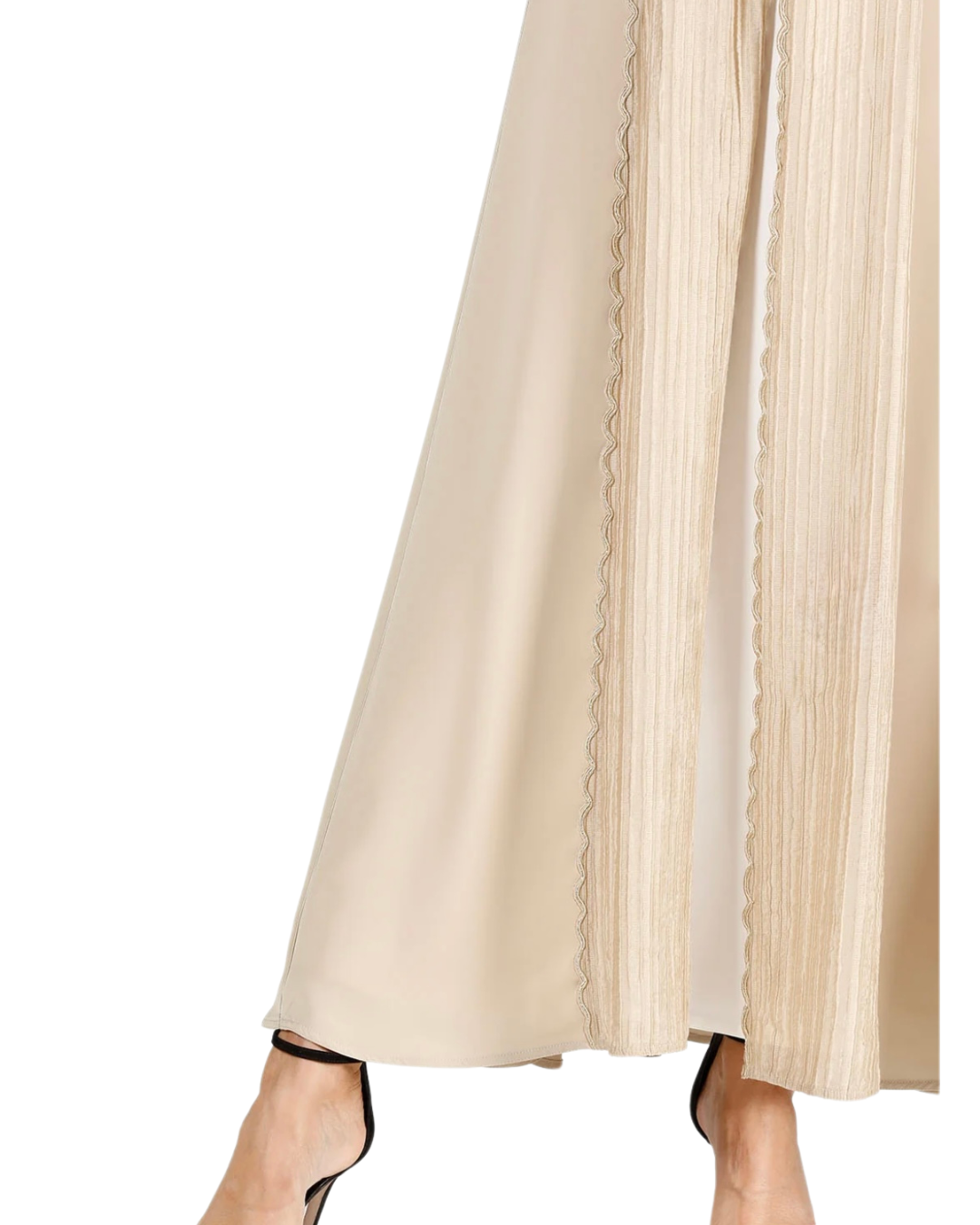 Cream Scallop Edge Pleated Bisht Abaya