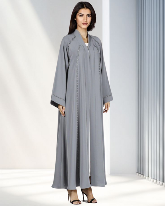 Grey Embroidered Abaya