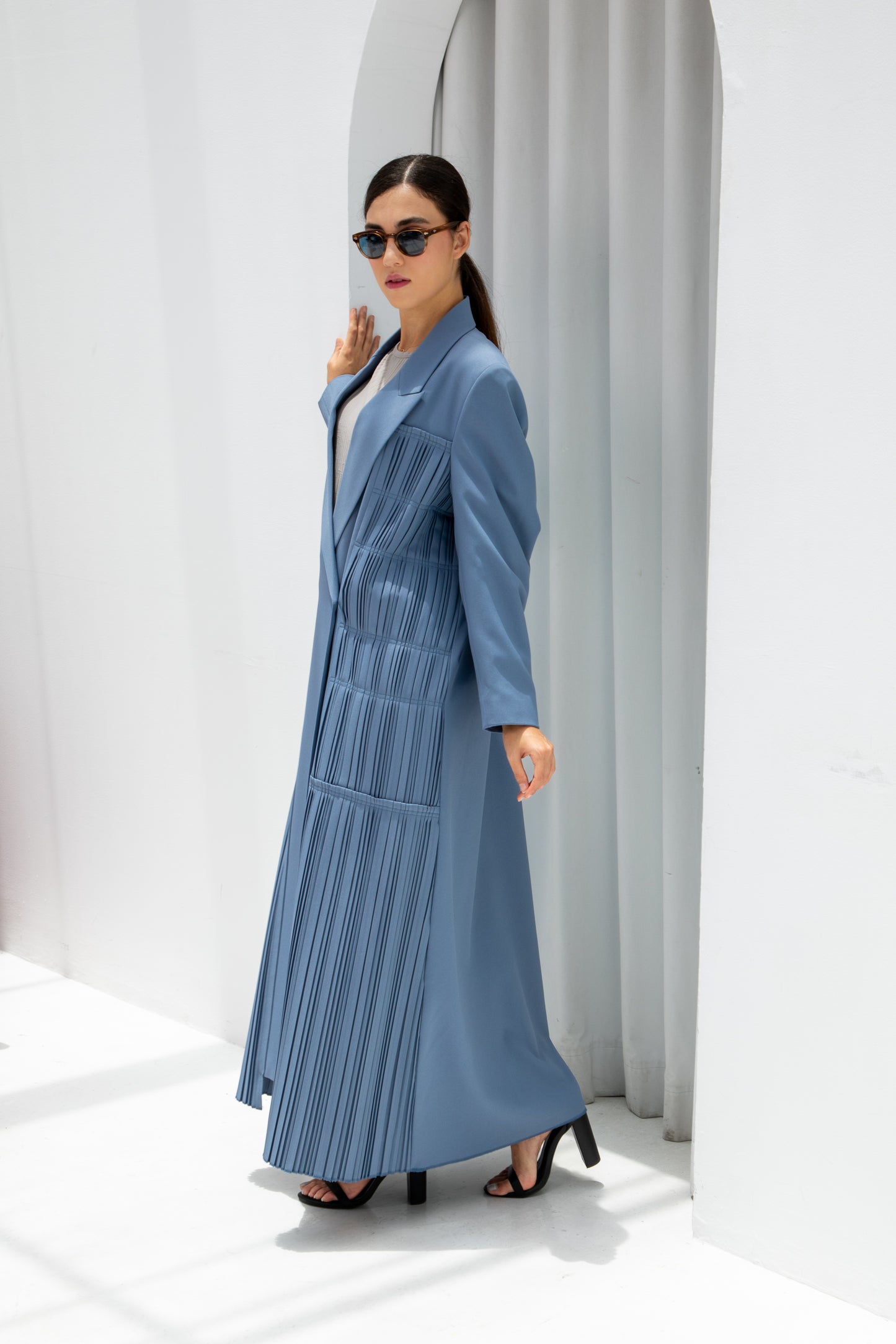 Mist Blue Pleated Abaya