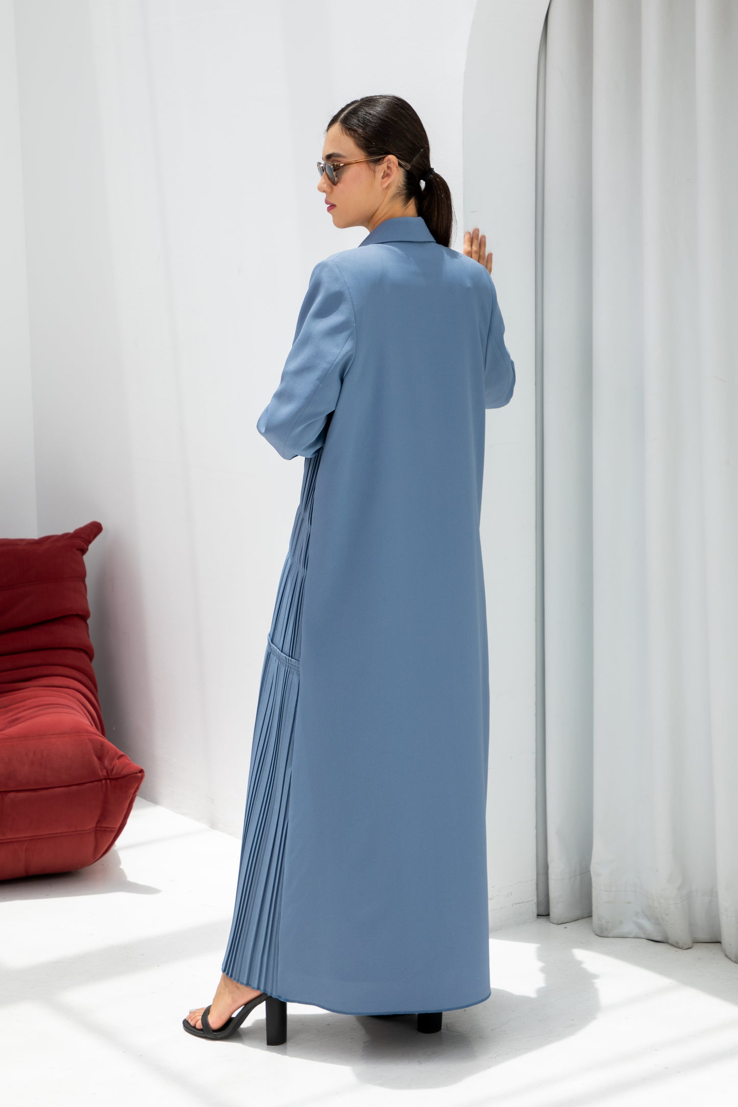 Mist Blue Pleated Abaya