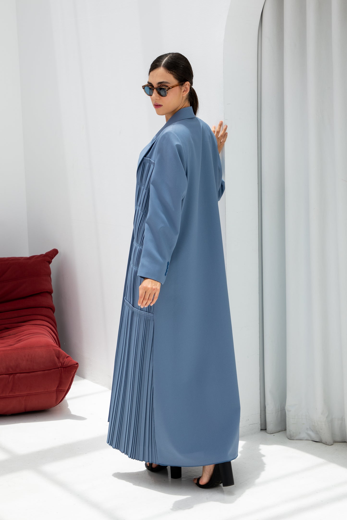 Mist Blue Pleated Abaya