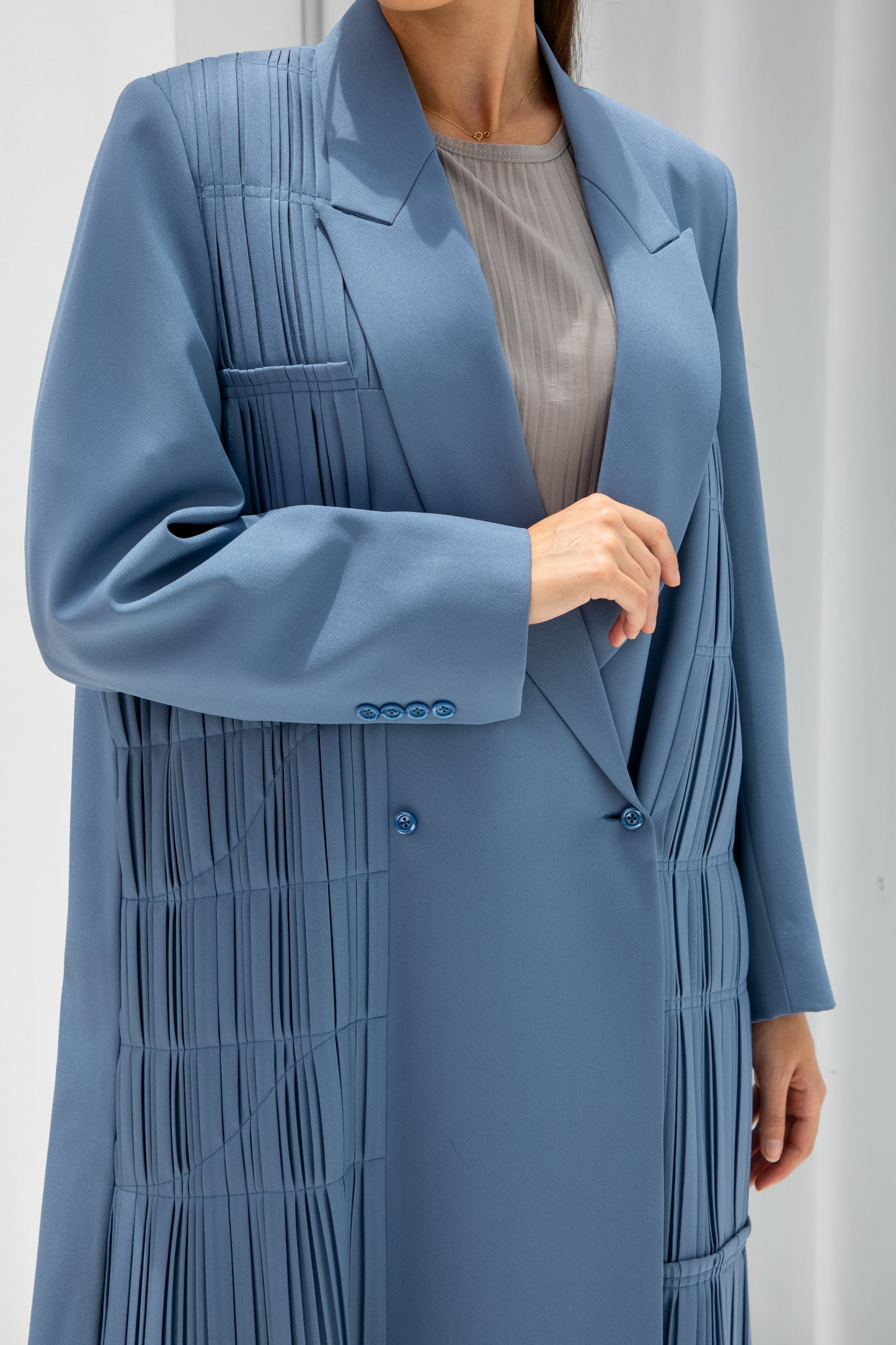 Mist Blue Pleated Abaya