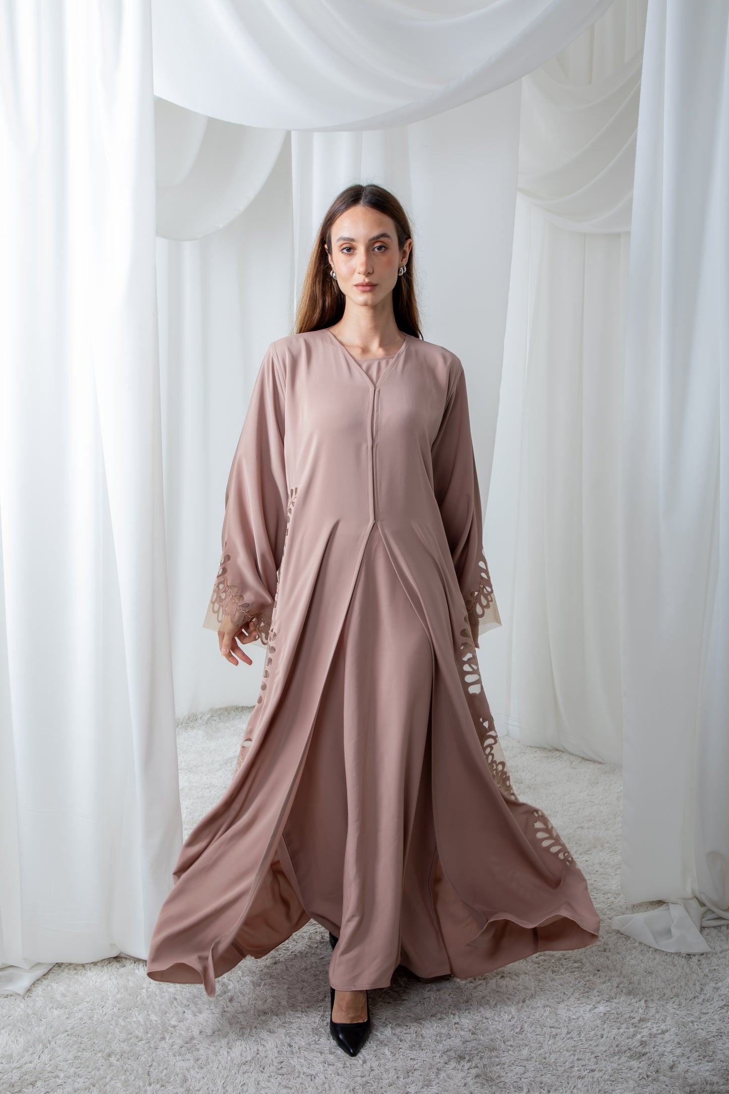 Nude Laser Cut Abaya