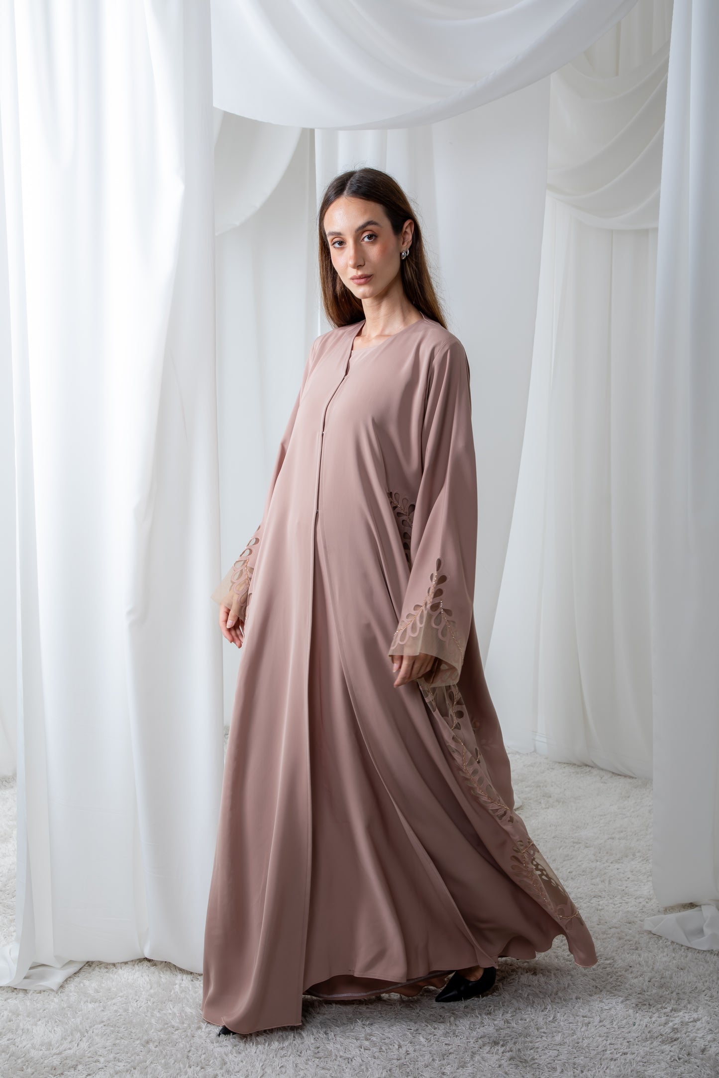 Nude Laser Cut Abaya