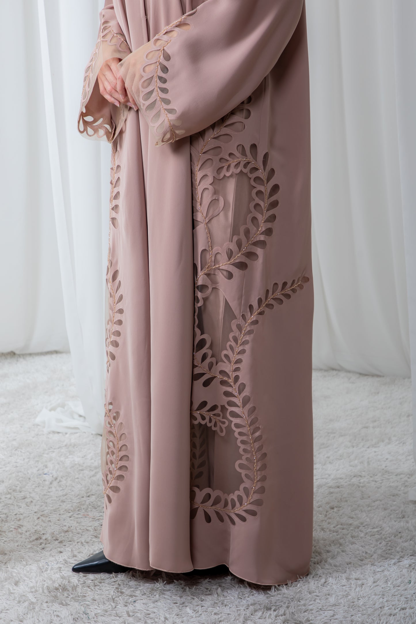 Nude Laser Cut Abaya