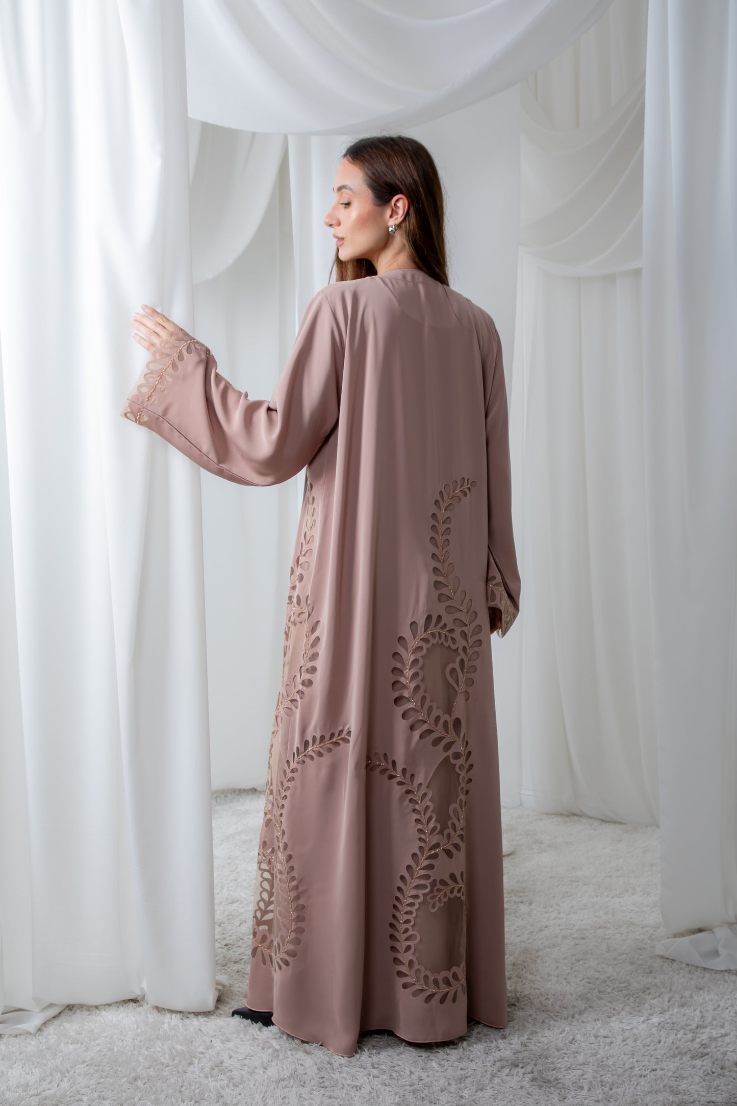 Nude Laser Cut Abaya