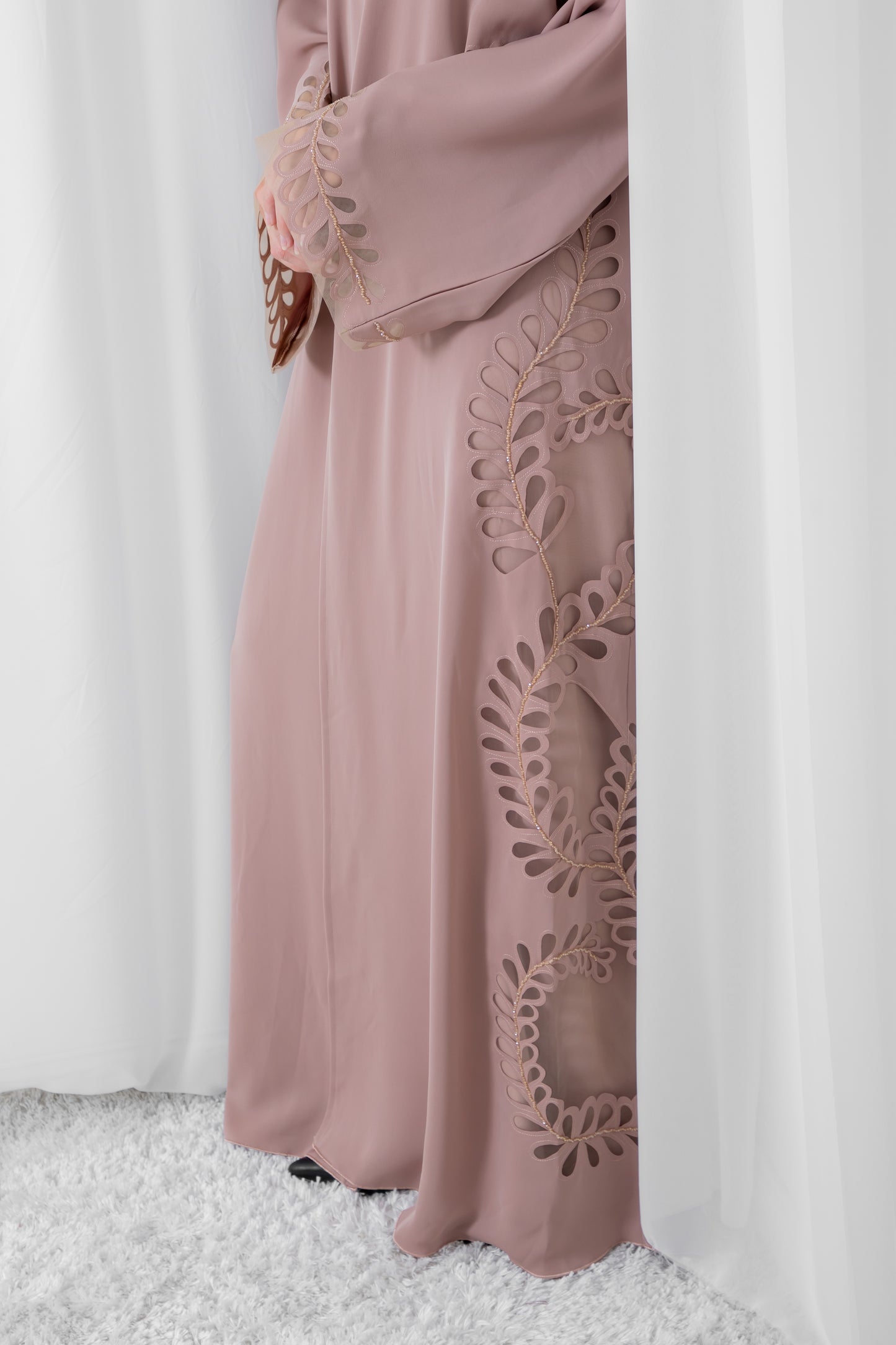 Nude Laser Cut Abaya