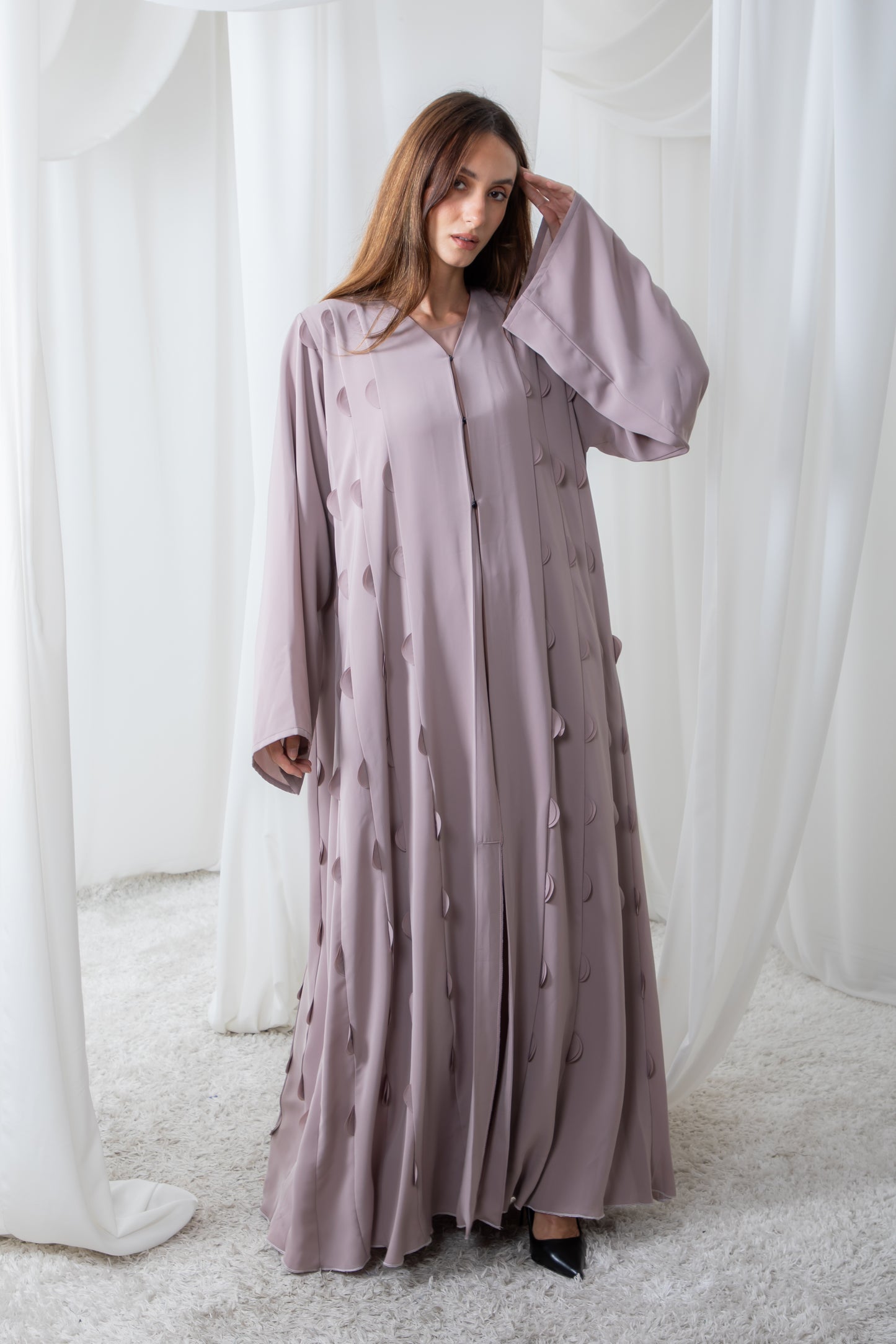 Mauve scalloped Panel Abaya