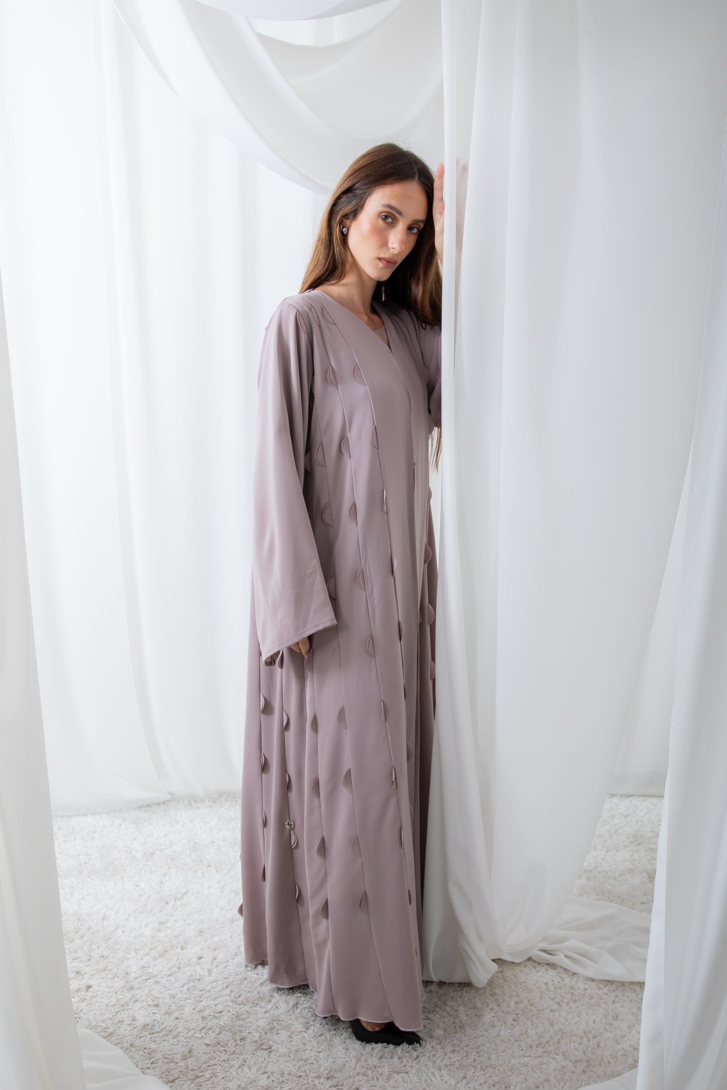 Mauve scalloped Panel Abaya