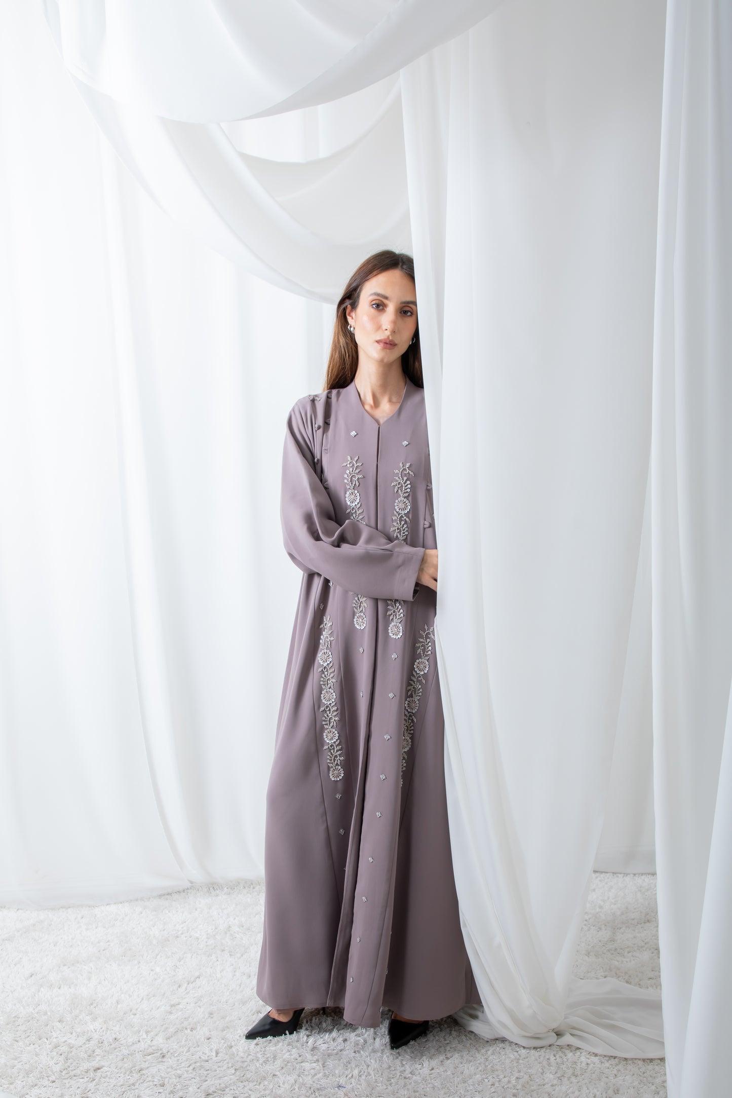 Amara Embroidered Mauve Abaya